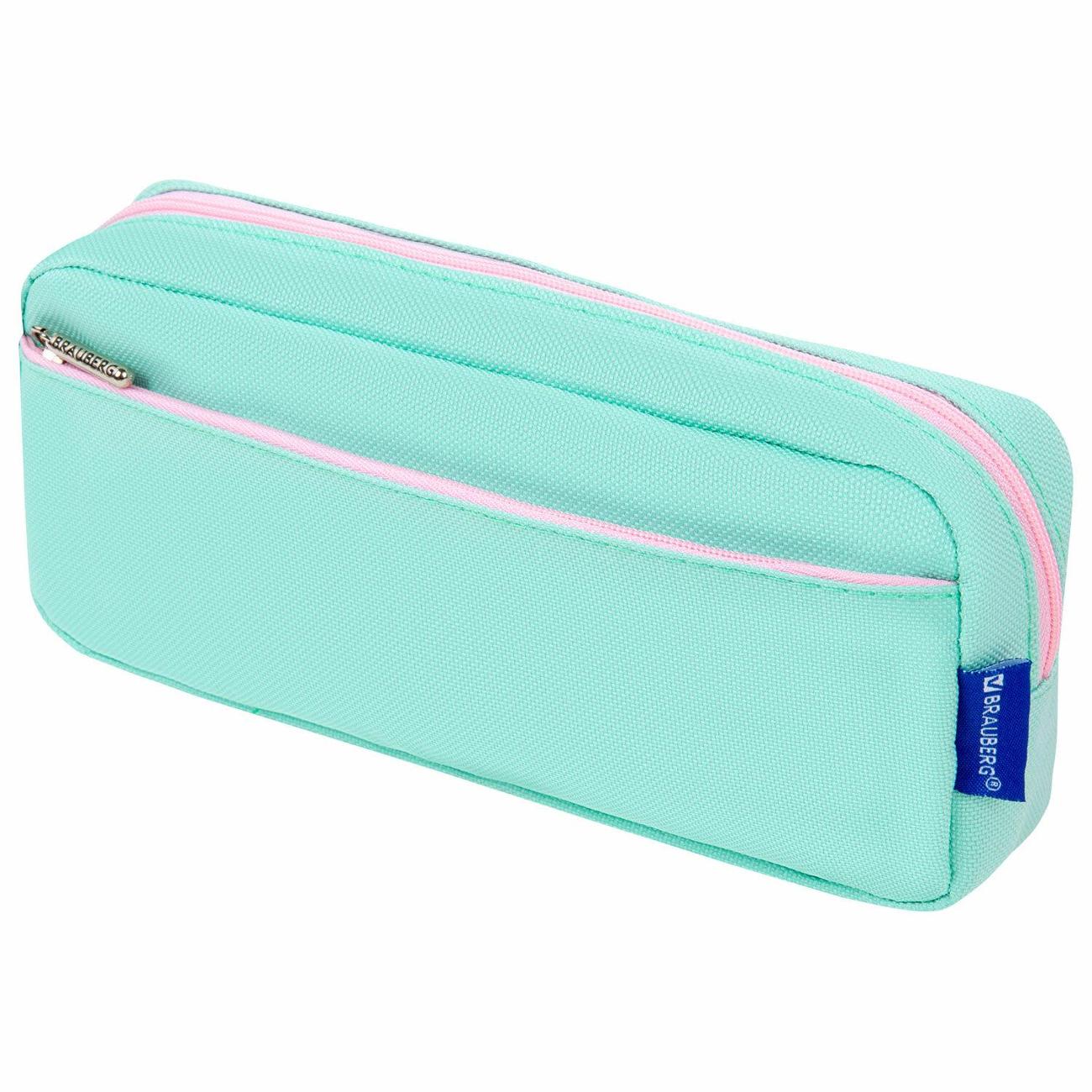 Пенал детский Brauberg PASTEL, 2 отделения, мятный, 21х9,5х5 см, 272275