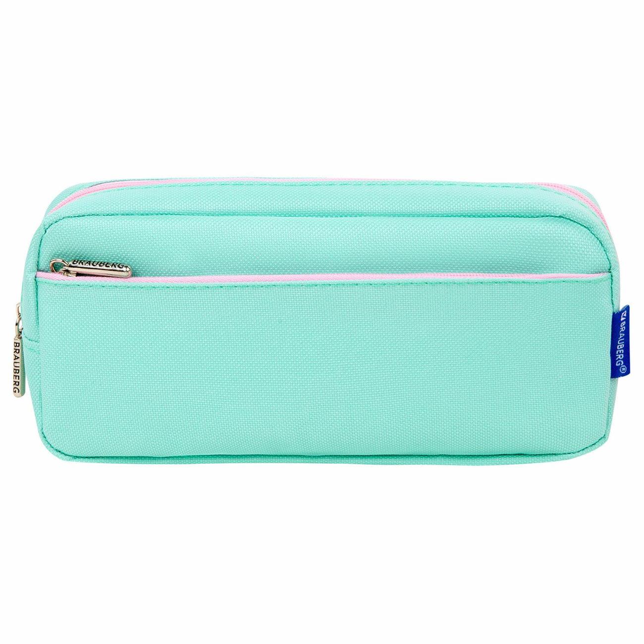 Пенал детский Brauberg PASTEL, 2 отделения, мятный, 21х9,5х5 см, 272275