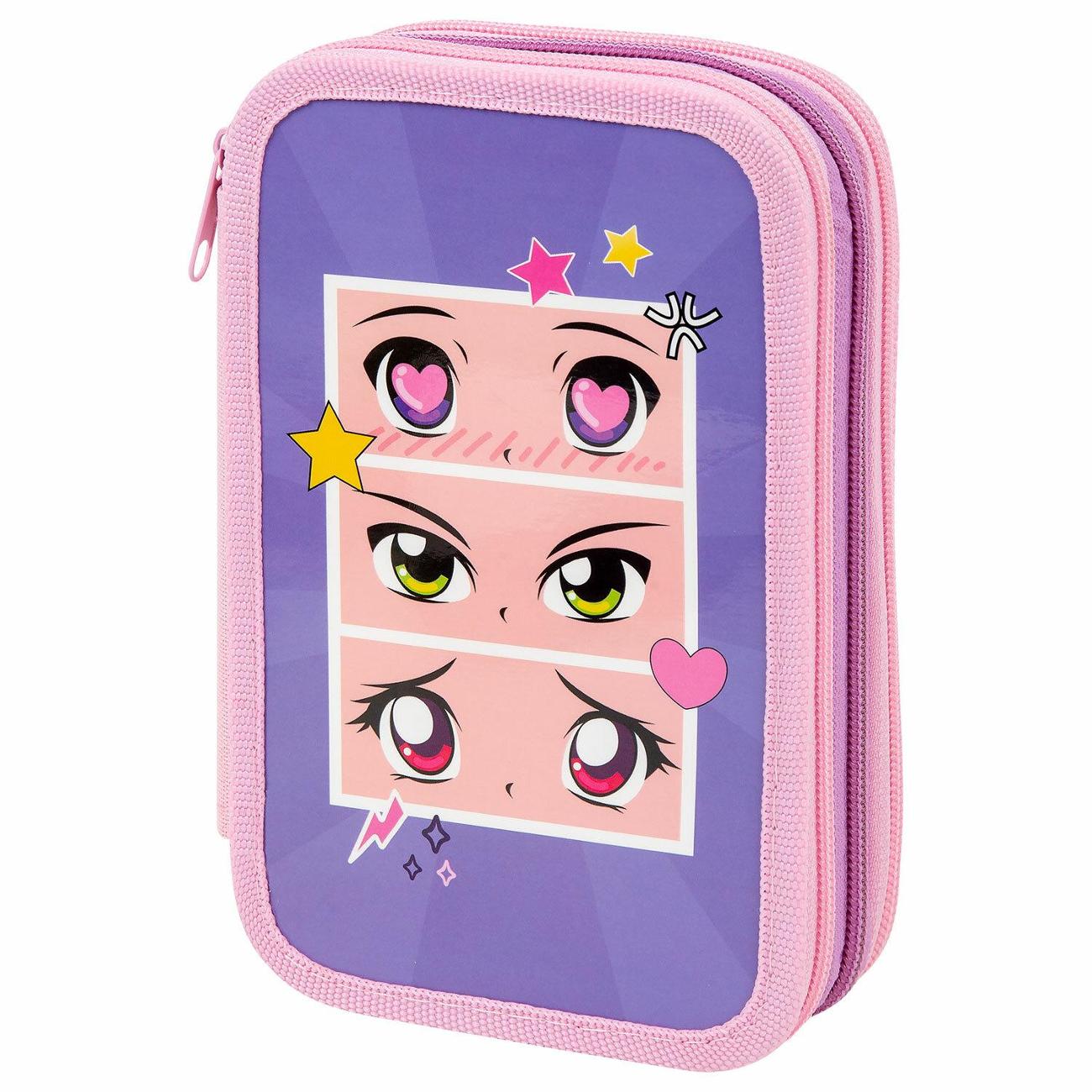 Пенал детский Пифагор 3 отделения Аниме глаза 19х11см 272251