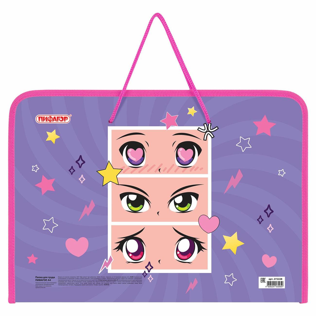 Папка для труда Пифагор А4 органайзер с ручками "Глаза" 272228