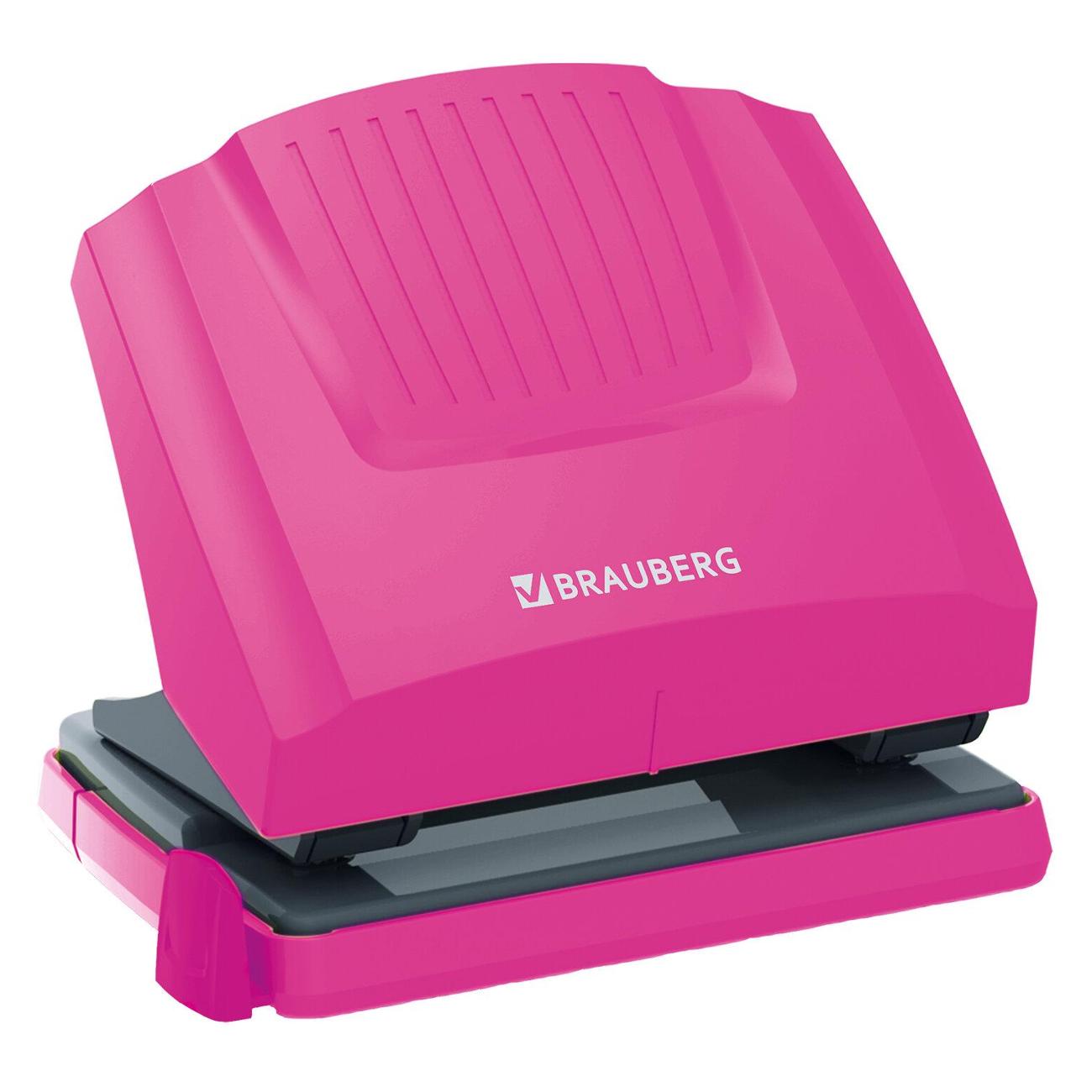 Дырокол Brauberg до 30л, розово-черный 272745