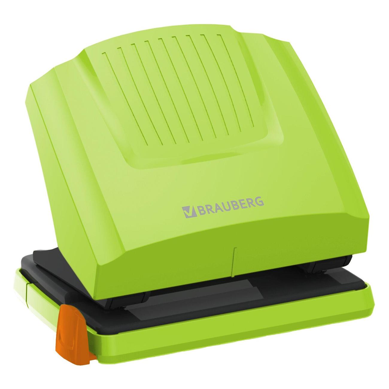 Дырокол Brauberg до 30л, зелено-черный 272746