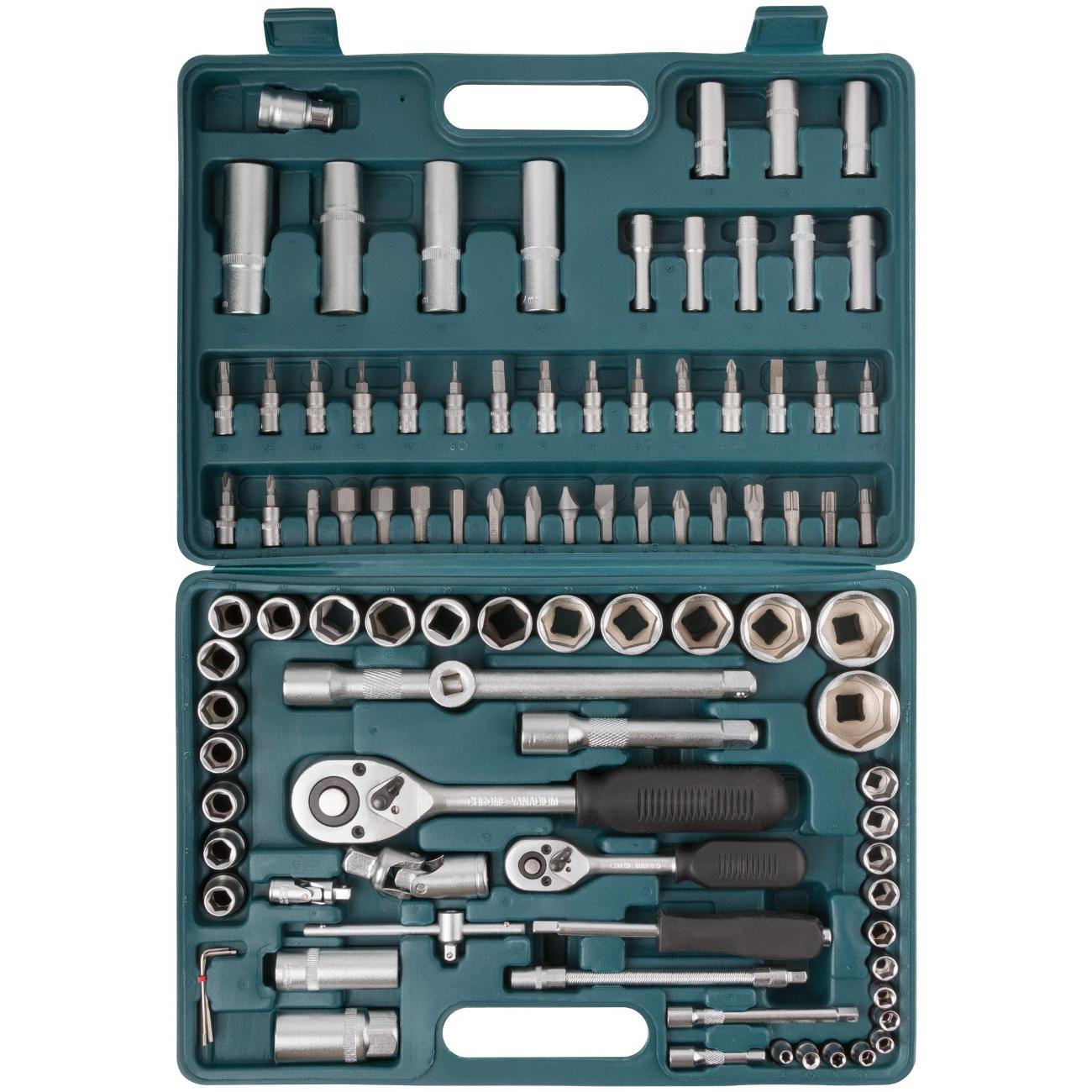 Набор инструментов для автомобиля и дома FIT 94 шт. CrV 1/2"+1/4" 65214 фото