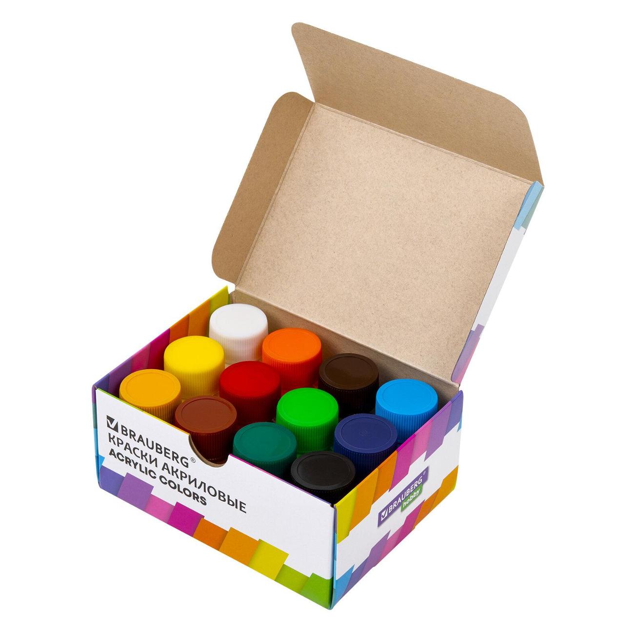Краски акриловые Brauberg HOBBY 12цв по 22мл банки 192410