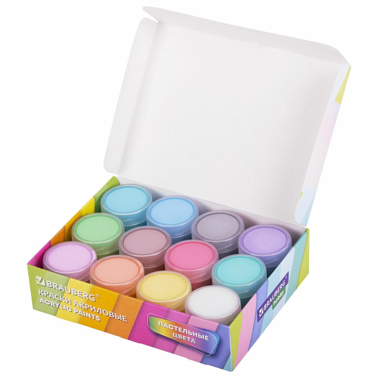 Краски акриловые Brauberg HOBBY 12цв по 20мл пастель 192440