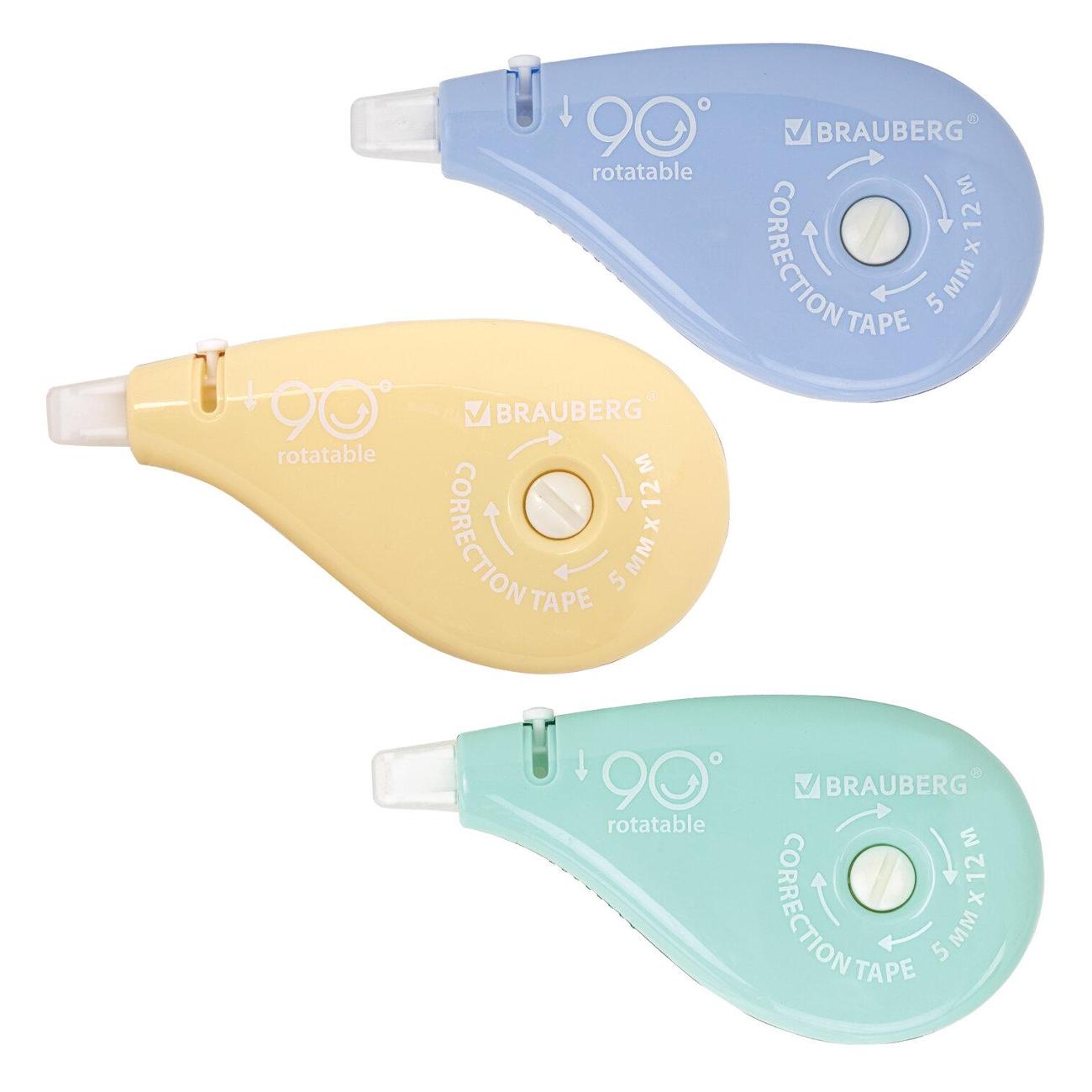 Корректирующее средство Brauberg PASTEL 5мм х 12м 3шт 272489 фото