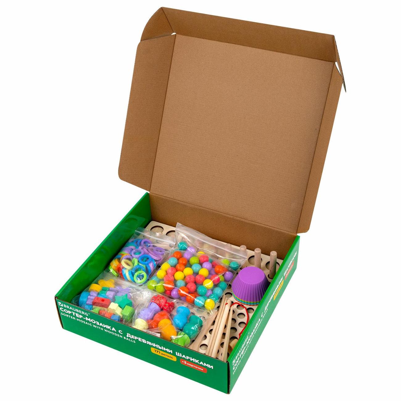 Сортер-мозаика Brauberg 5в1 Монтессори, шарики, цифры, пирамидка, 665248