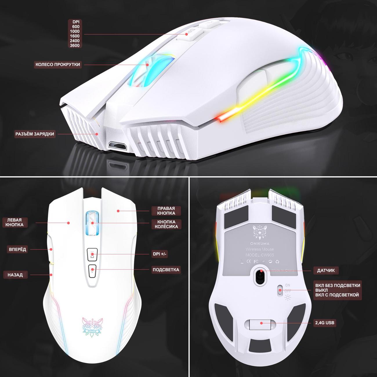 Игровая мышь Onikuma CW905 White Cloud