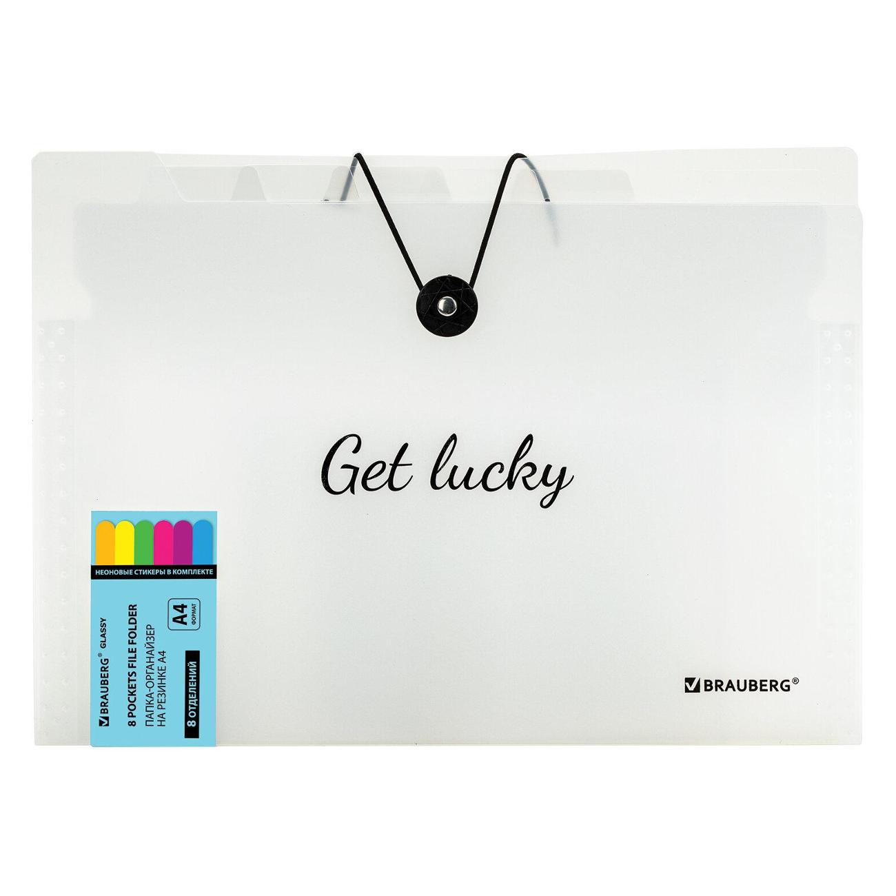 Папка А4 для документов Brauberg 8 отделений, Glassy, А4, прозрачная, 271928