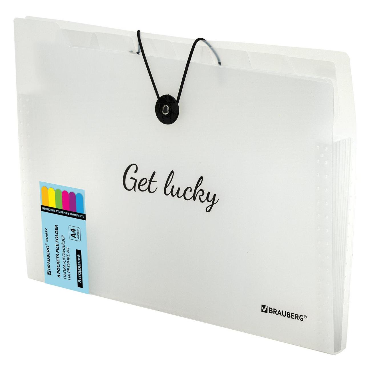 Папка А4 для документов Brauberg 8 отделений, Glassy, А4, прозрачная, 271928