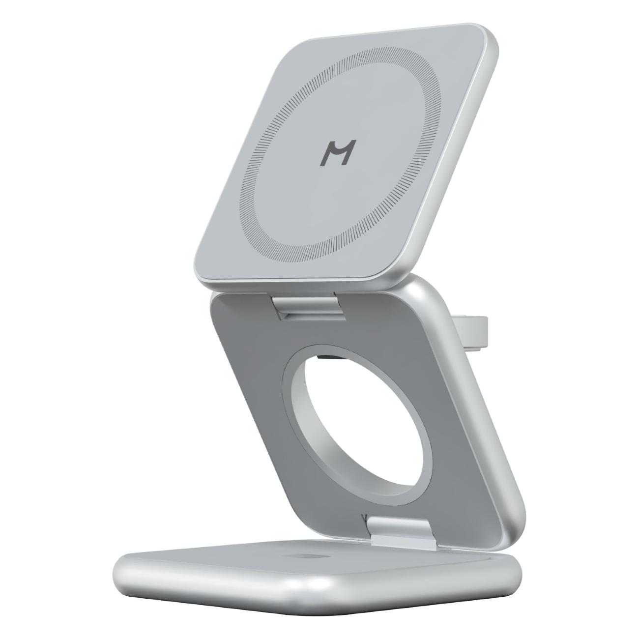 Беспроводное зарядное устройство Magssory Fold Pro 3 в 1 с магнитами серебристое фото