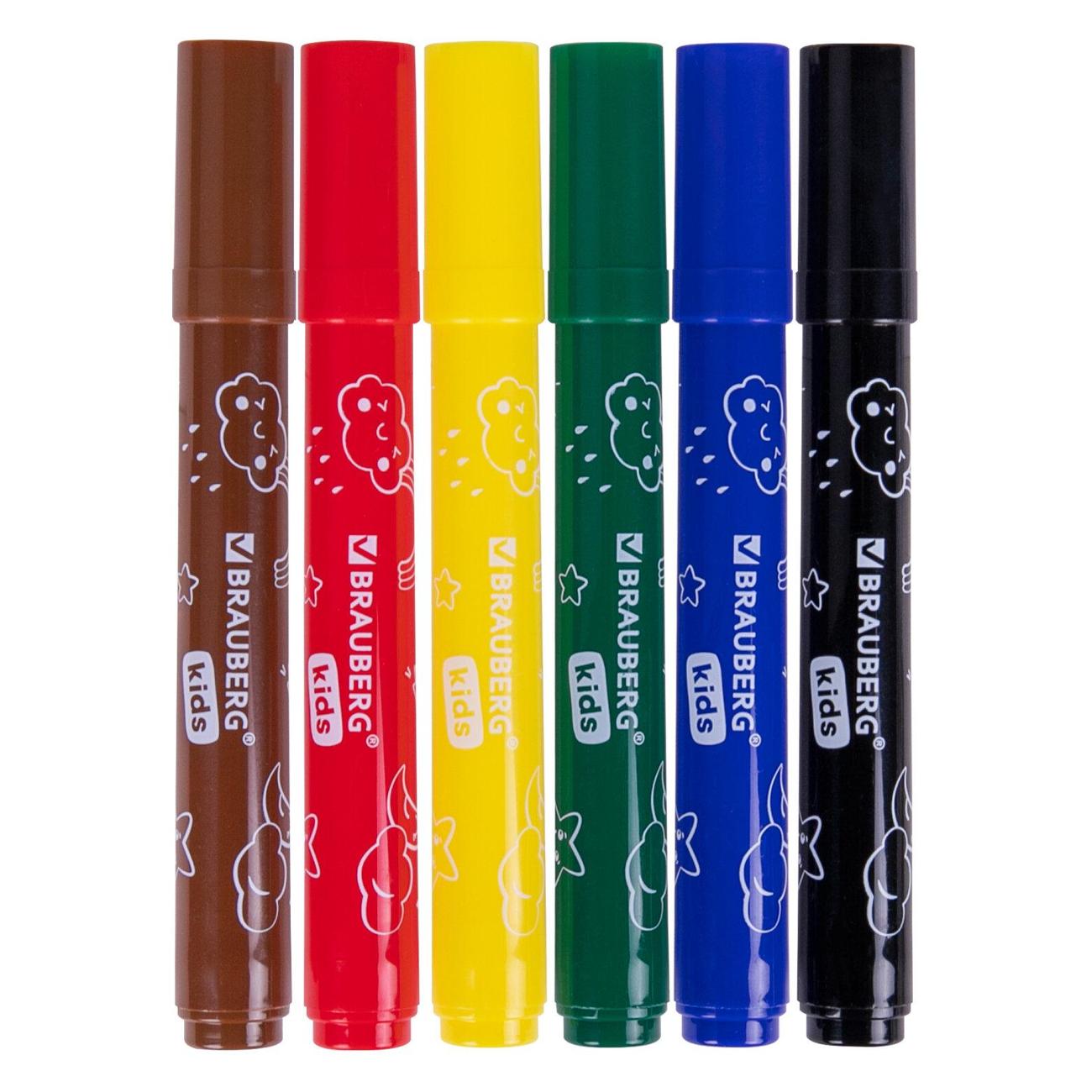 Фломастер Brauberg СМЫВАЕМЫЕ KIDS 6цв 152178