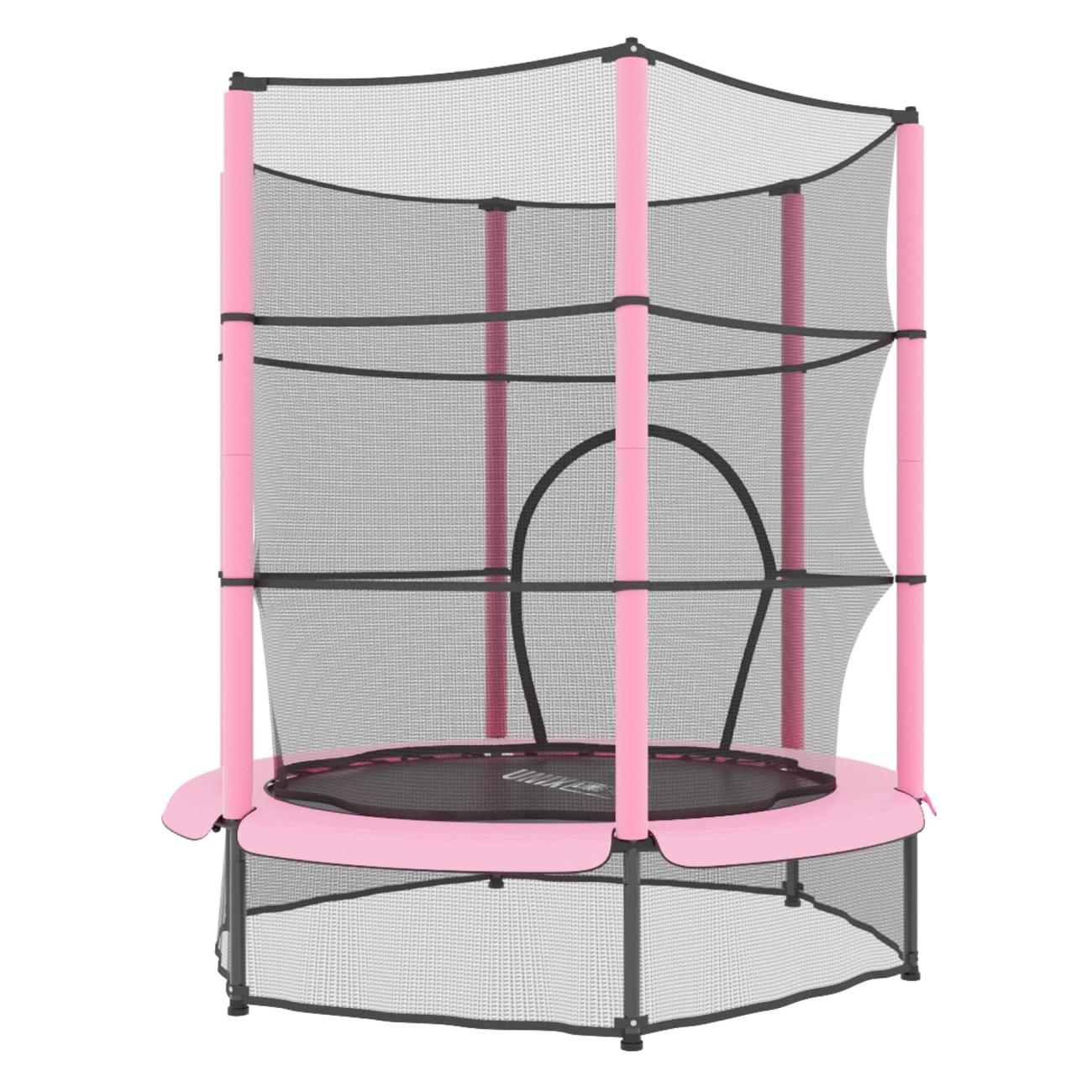 Батут каркасный для детей UNIX line Детский / Kids 4,6 ft, общий диаметр 140 см, до 50 кг, диаметр прыжковой зоны 106 см, с верхней и нижней защитной сетью, для дома и улицы, розовый