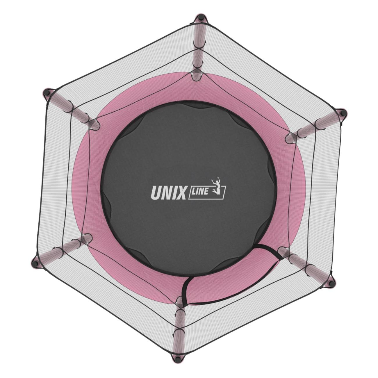 Батут каркасный для детей UNIX line Детский / Kids 4,6 ft, общий диаметр 140 см, до 50 кг, диаметр прыжковой зоны 106 см, с верхней и нижней защитной сетью, для дома и улицы, розовый