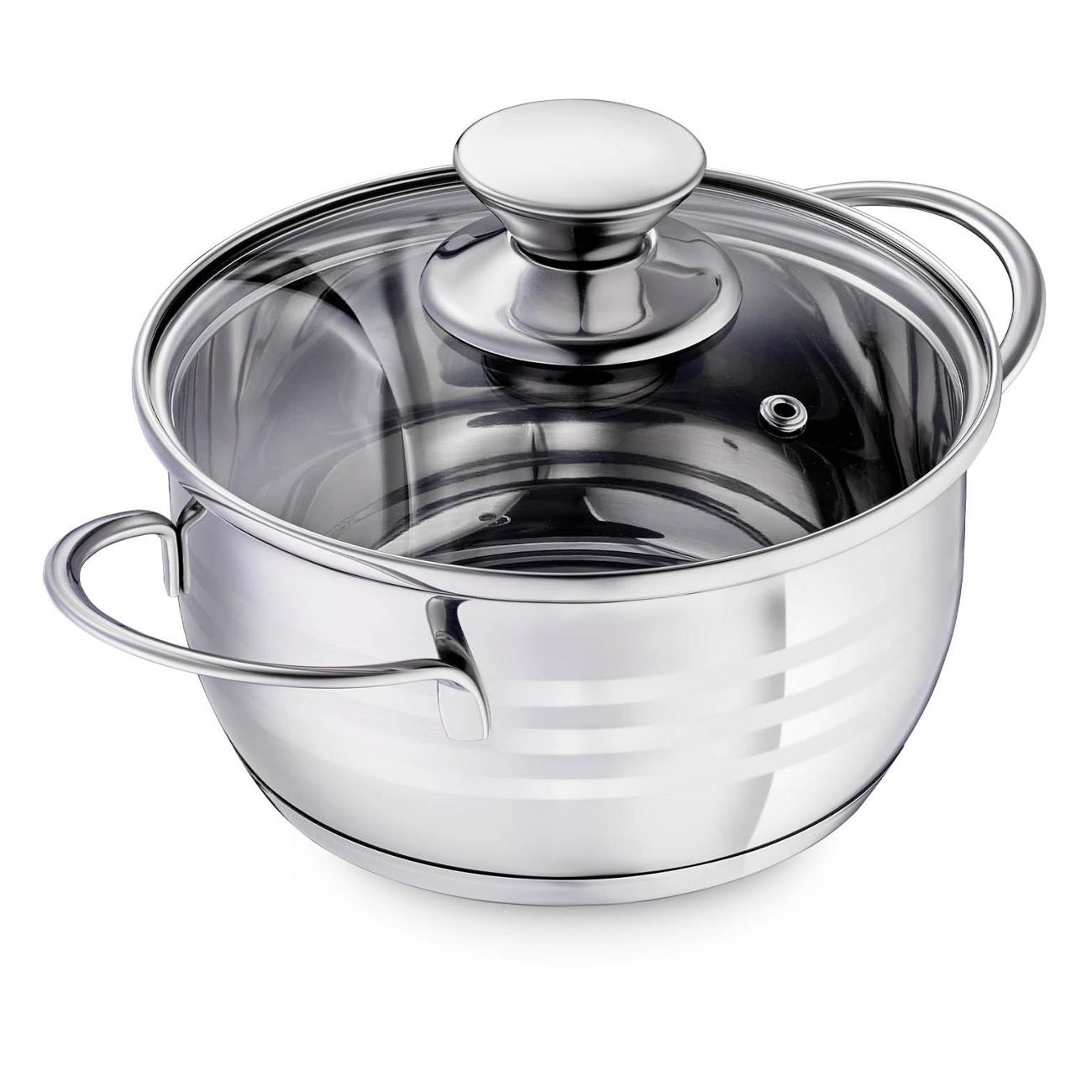 Кастрюля 16см/1.5л с крышкой REGENT inox Bimbo vitro