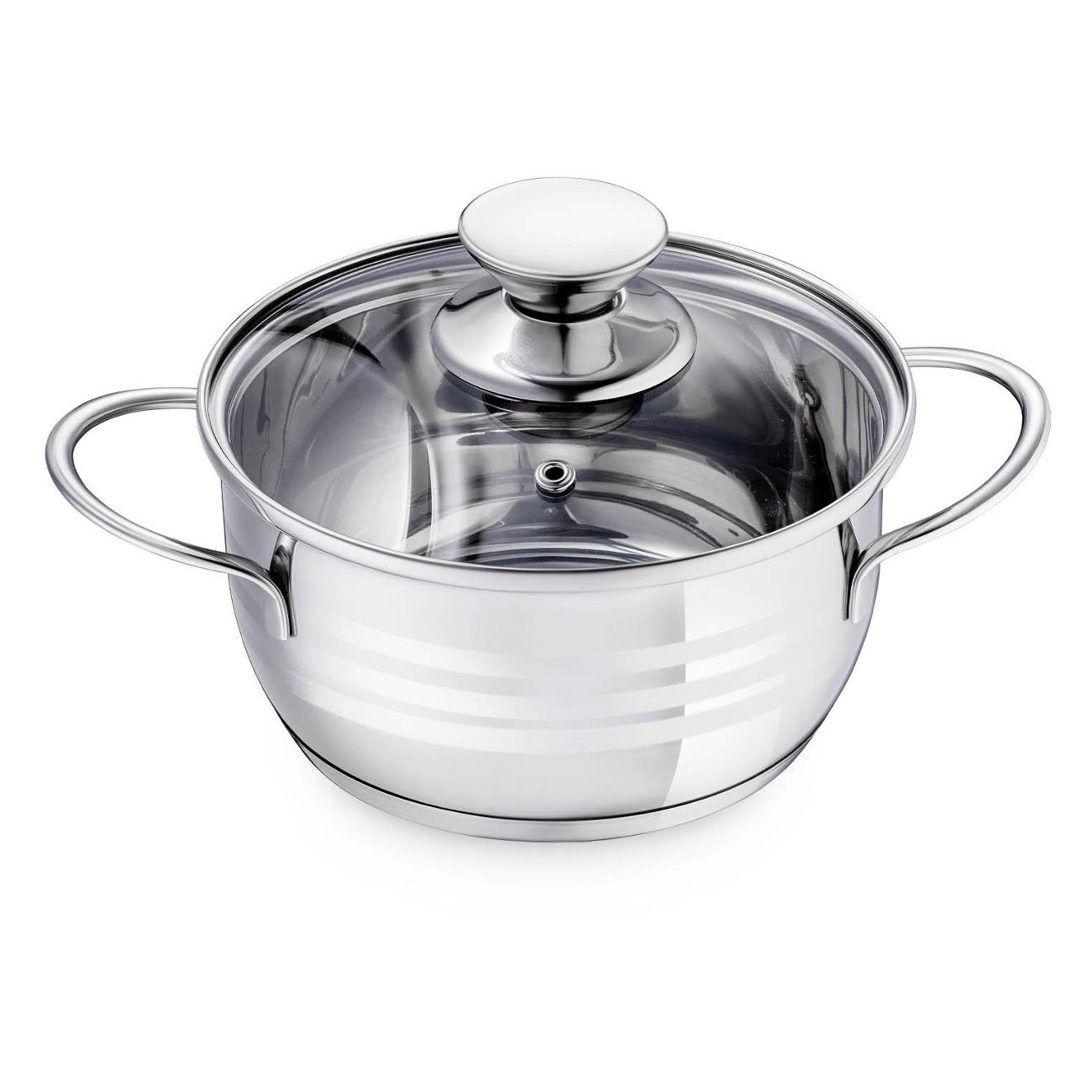 Кастрюля 16см/1.5л с крышкой REGENT inox Bimbo vitro