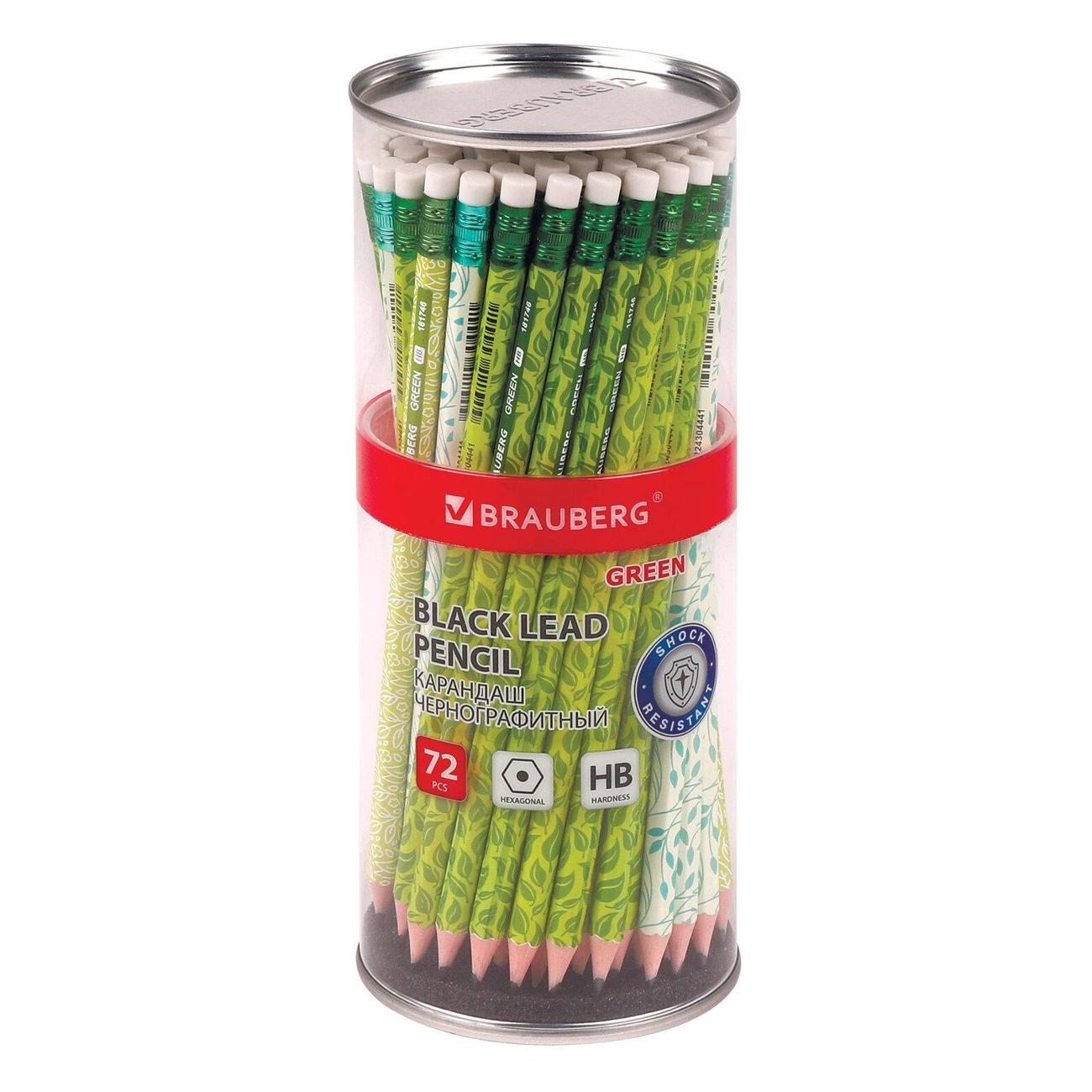 Карандаш Brauberg Карандаши ч/гр с ластиком HB GREEN 72шт 880761 фото