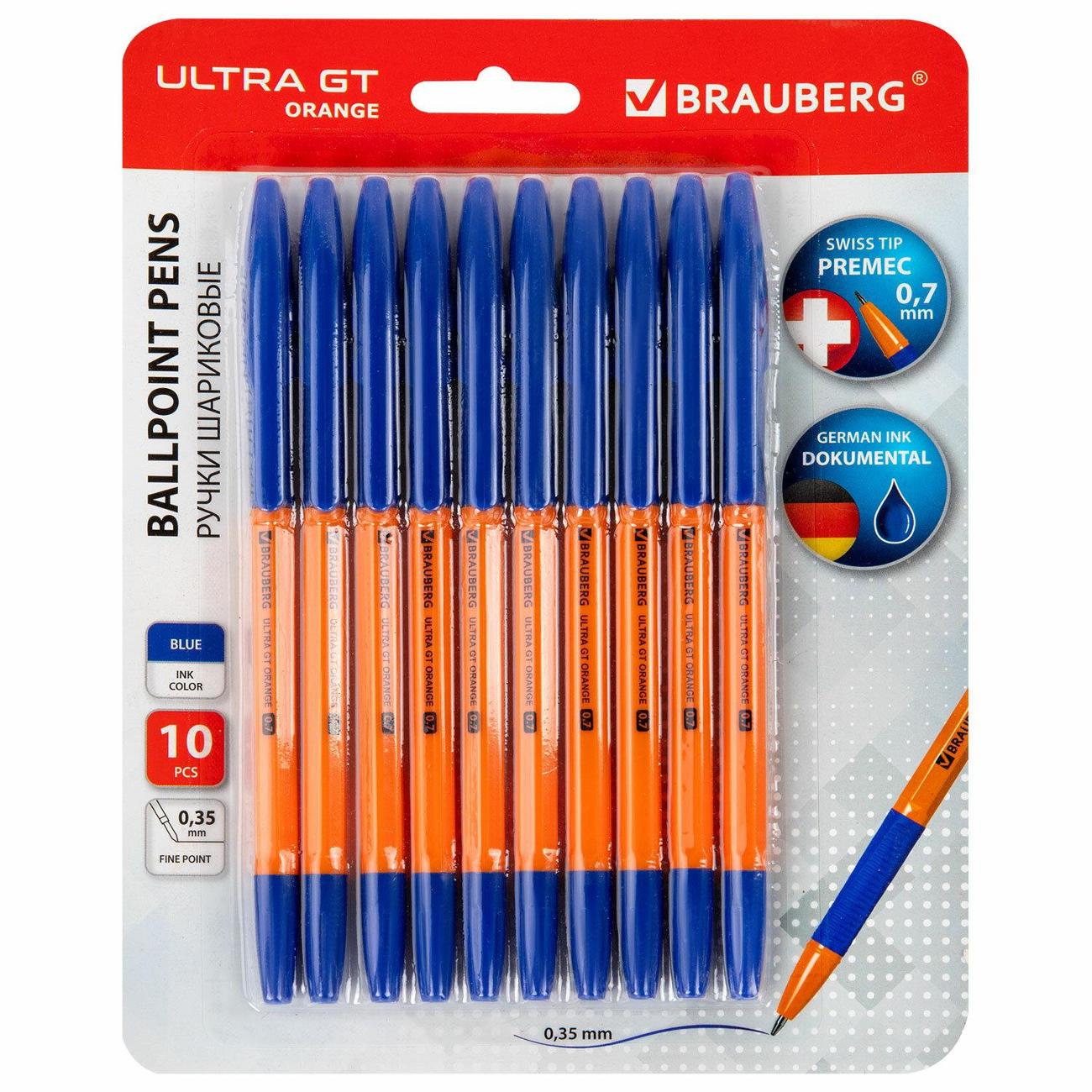 Ручка Brauberg 10 штук, синие, линия 0,5мм, блистер, 144056