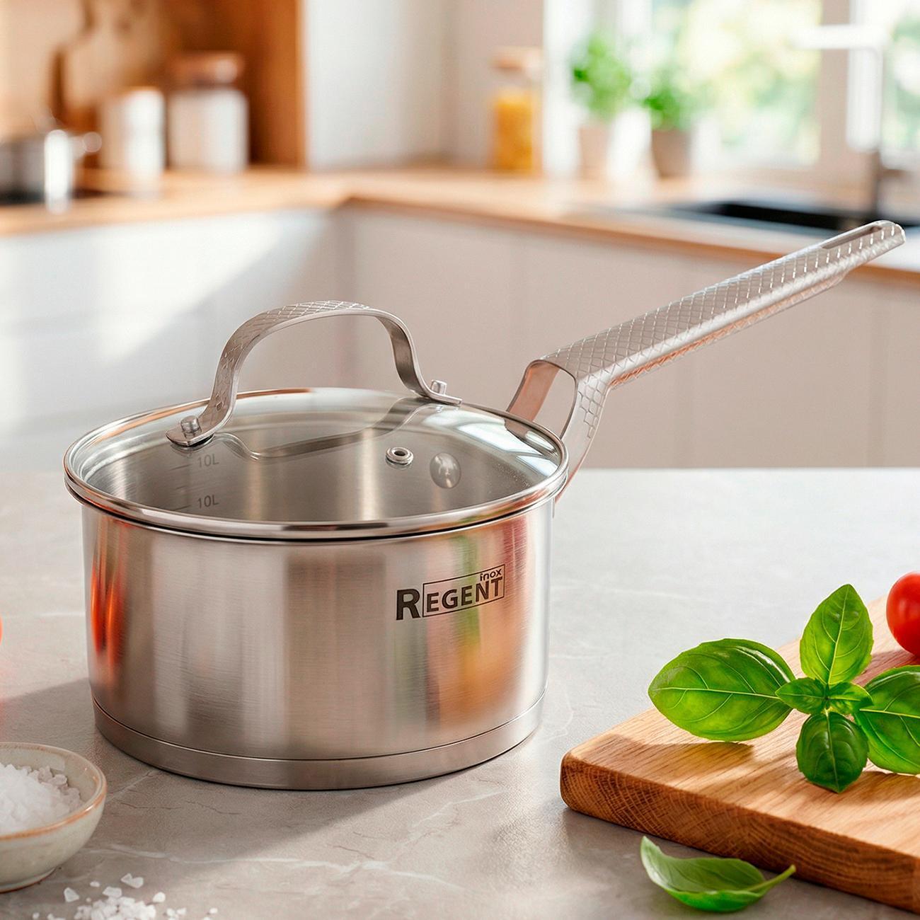 Ковш 16см/1.7л с крышкой REGENT inox SIRENA