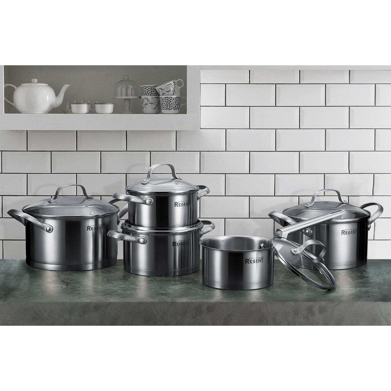 Ковш 16см/1.7л с крышкой REGENT inox SIRENA