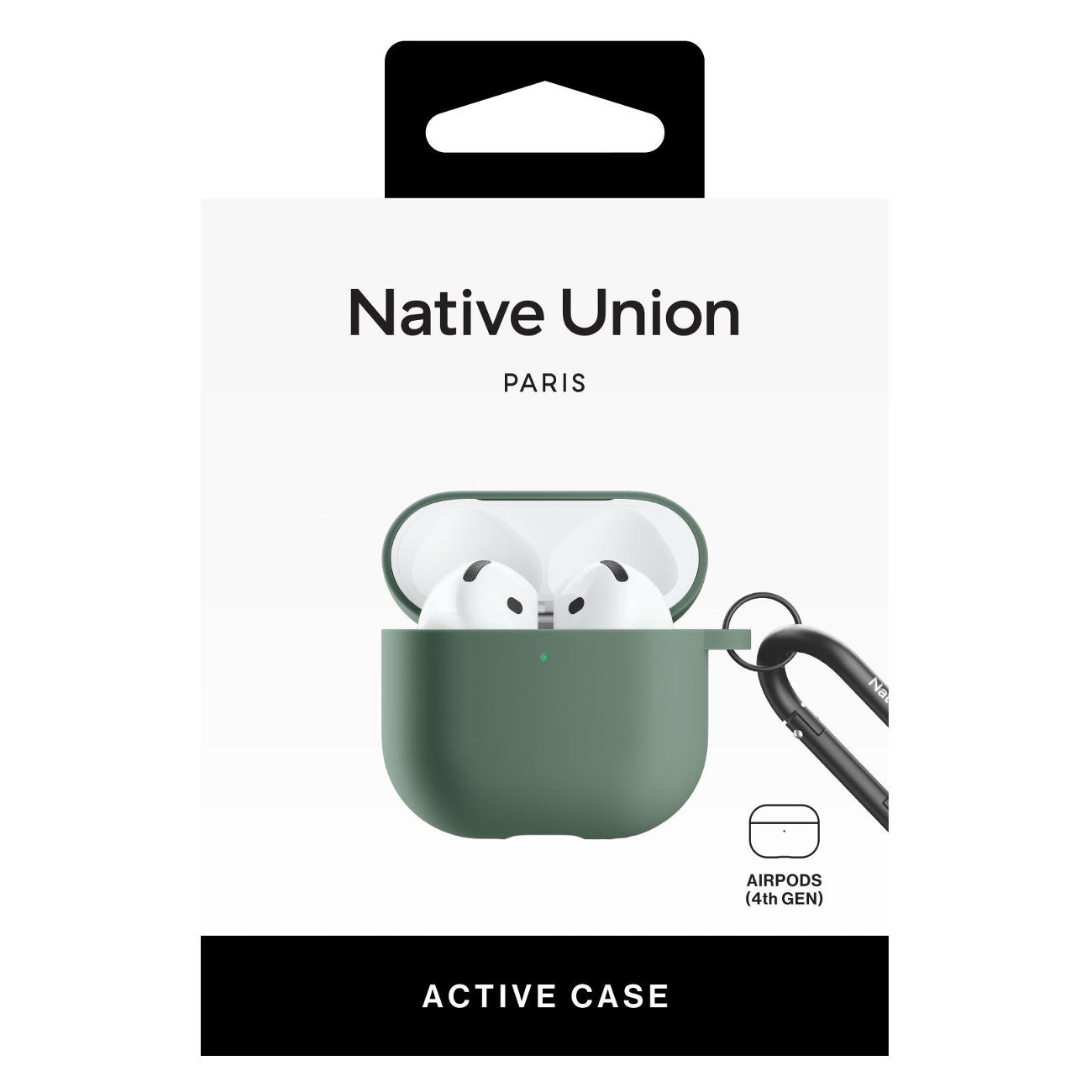 Чехол Native Union для Active Case AirPods 4 с карабином, серо-зелен