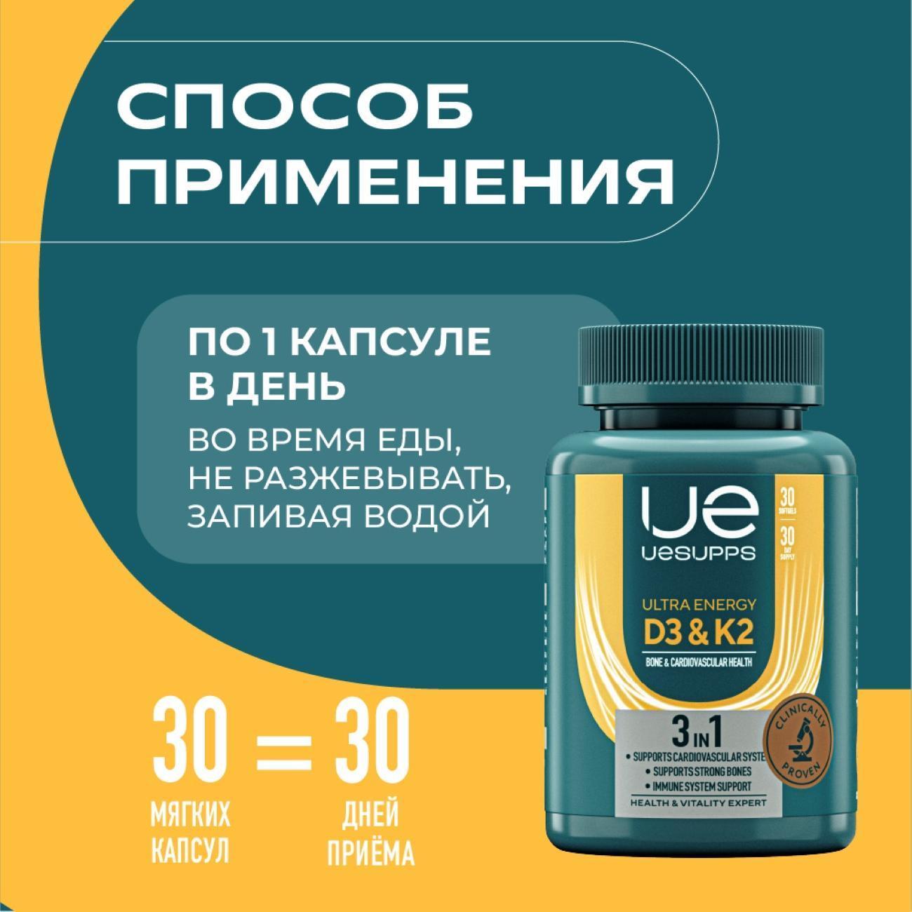 БАД для иммунитета UESUPPS Ultra Energy Vitamin D3 (UES020724)