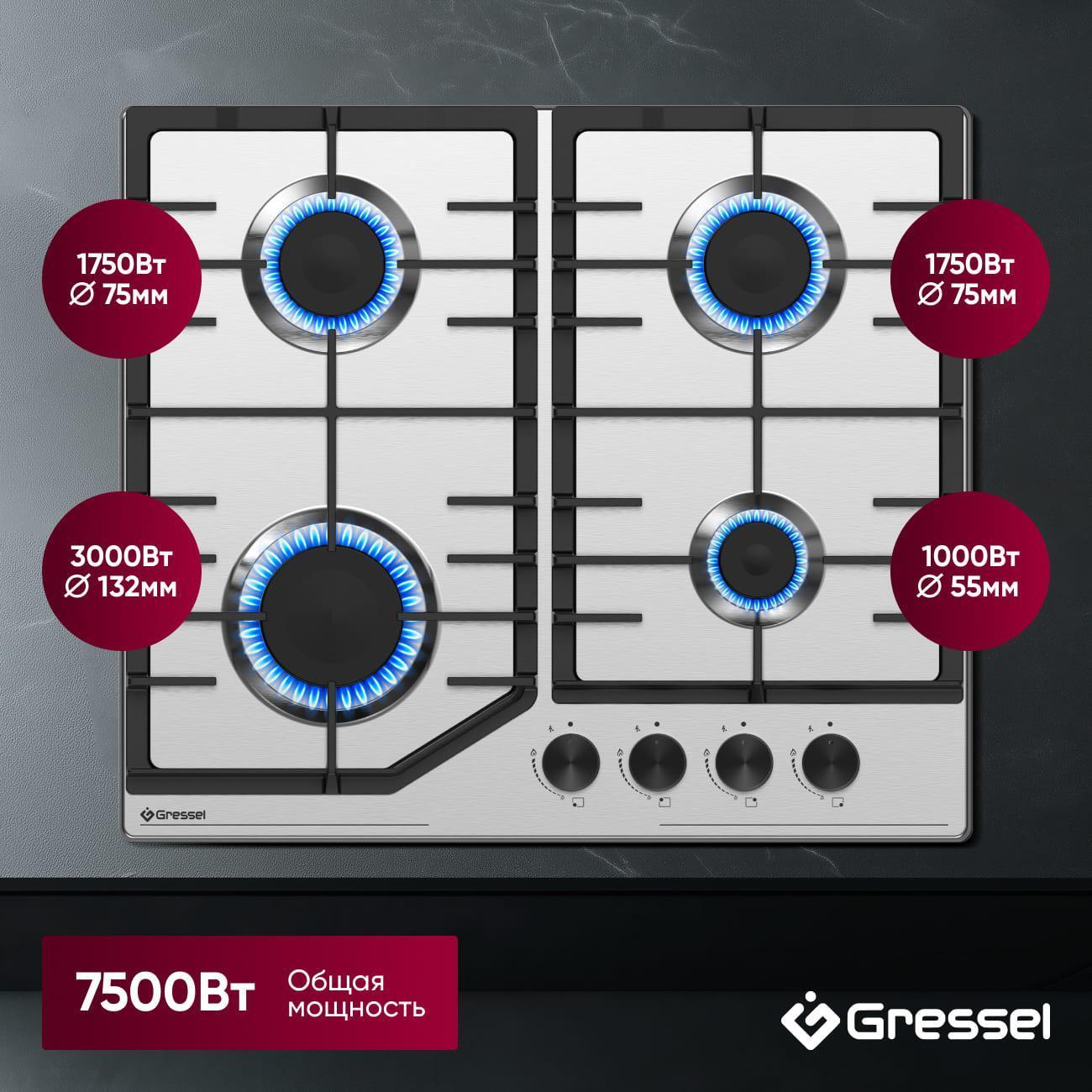 Варочная панель газовая Gressel Premium U60V40M088