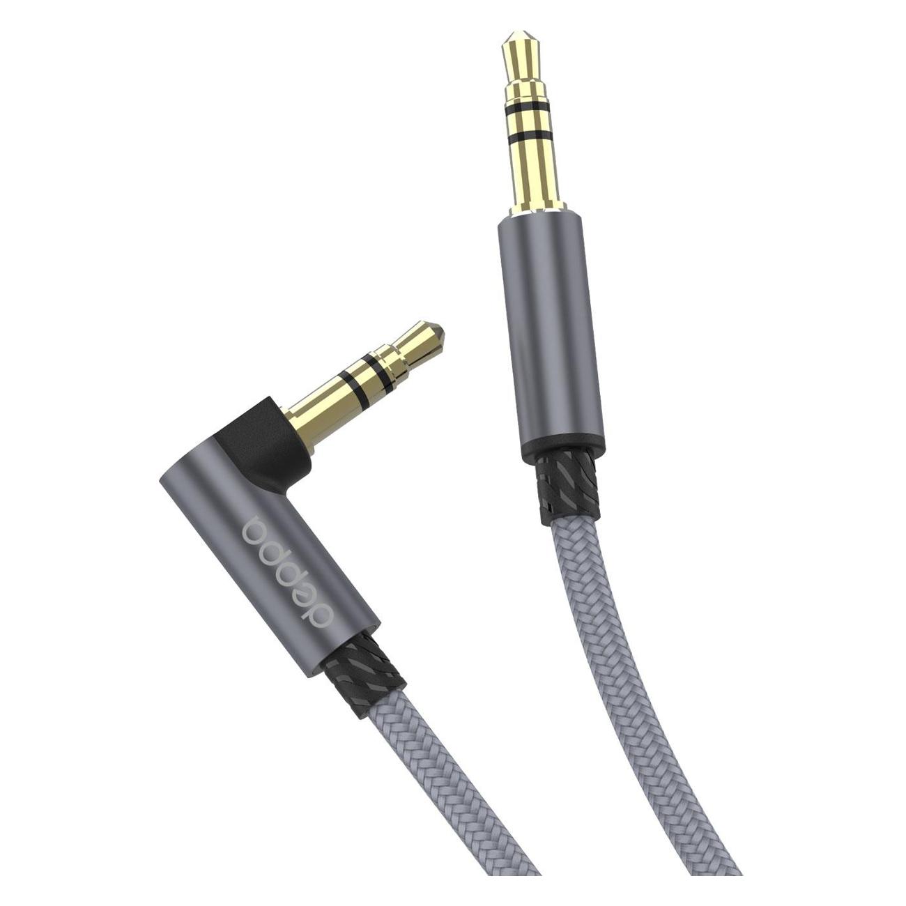 Кабель AUX Deppa Jack 3.5мм - jack 3.5мм, L-коннект 1 м, серый