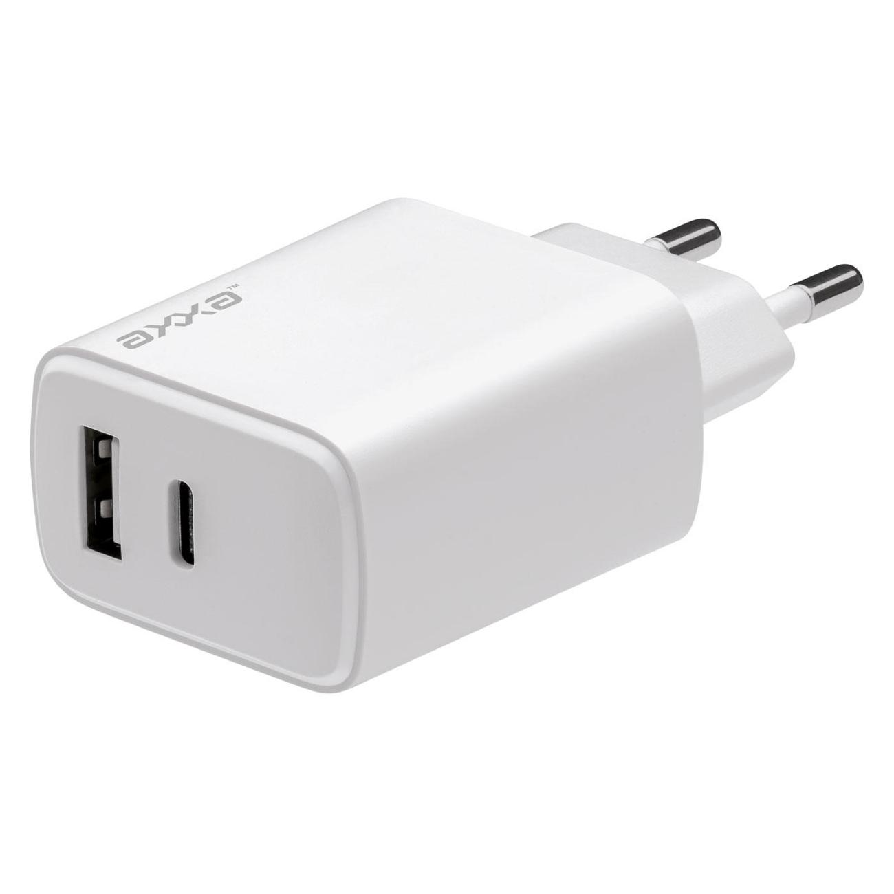 Сетевое зарядное устройство Axxa USB-C + USB-A, PD 3.0, QC 4.0+, 20W, белый, 2415