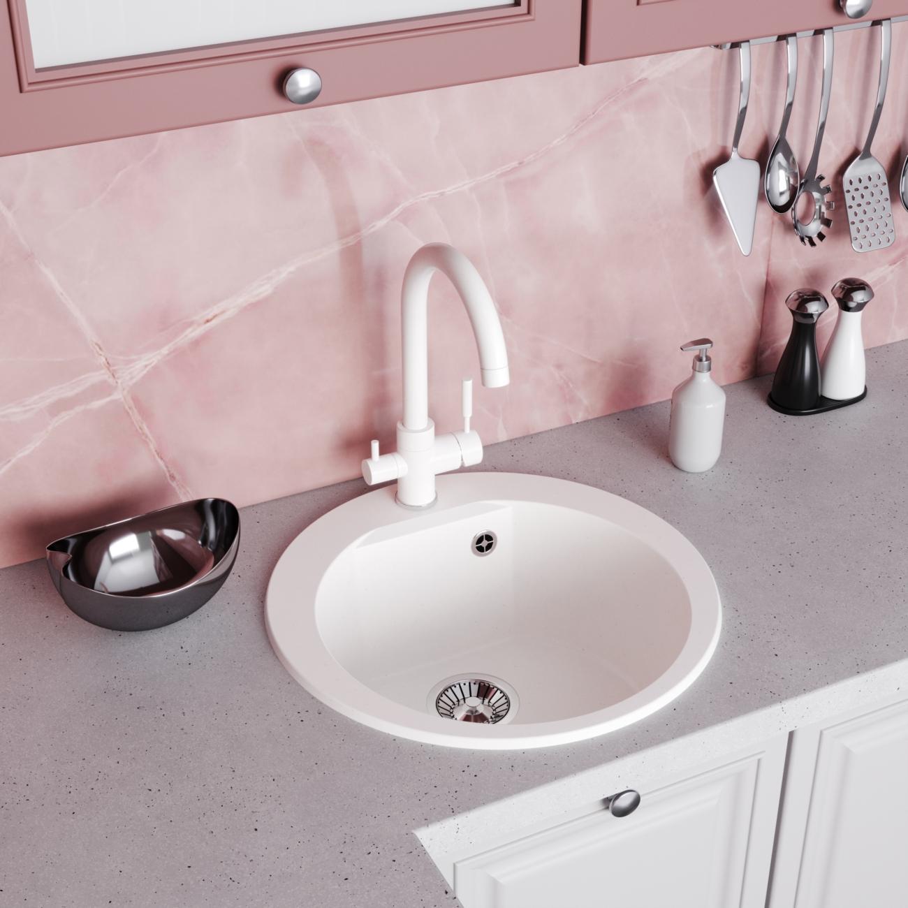 Мойка кухонная POLYGRAN ATOL-520 (№36 Белый Хлопок)