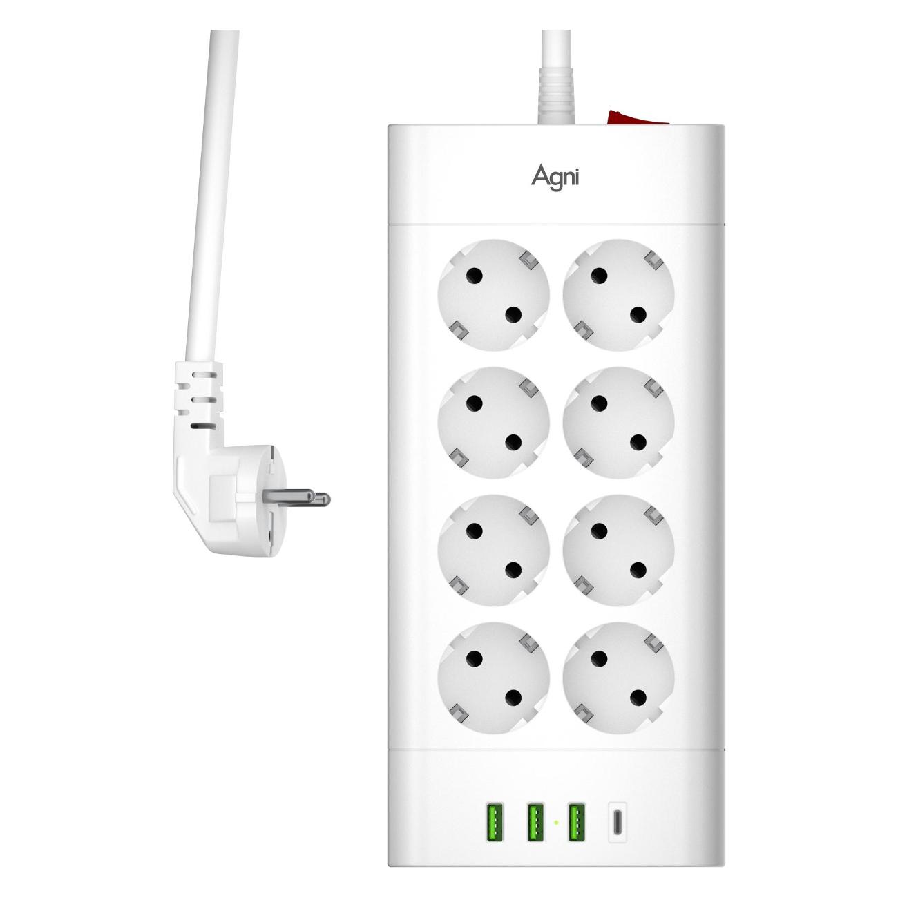 Сетевой фильтр AGNI TP-FA4U8E-C-2m-white фото