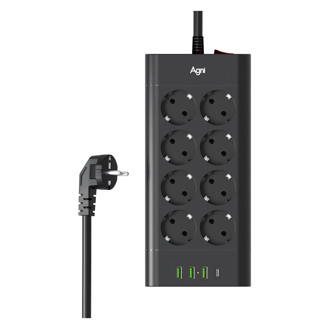 Сетевой фильтр AGNI TP-FA4U8E-C-3m-black
