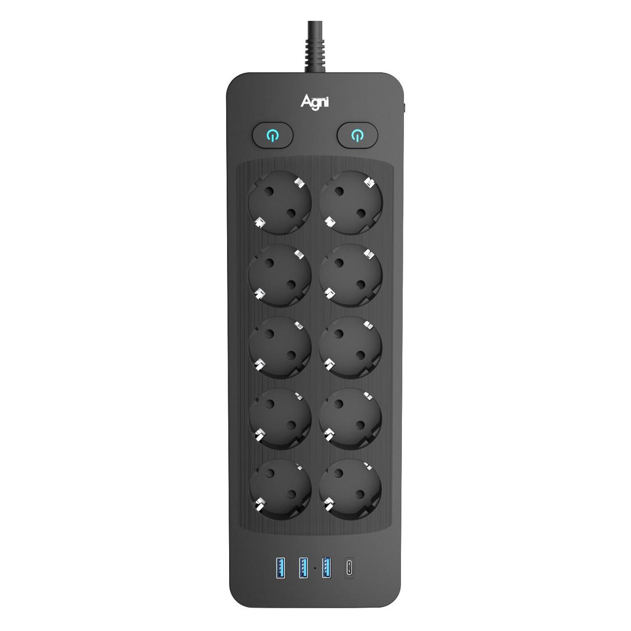 Сетевой фильтр AGNI TP-FO4U10E-С-3m-черный
