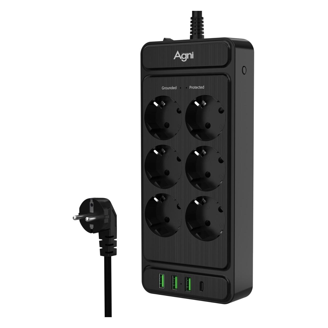 Сетевой фильтр AGNI TP-FS4U6E-C-2m-black