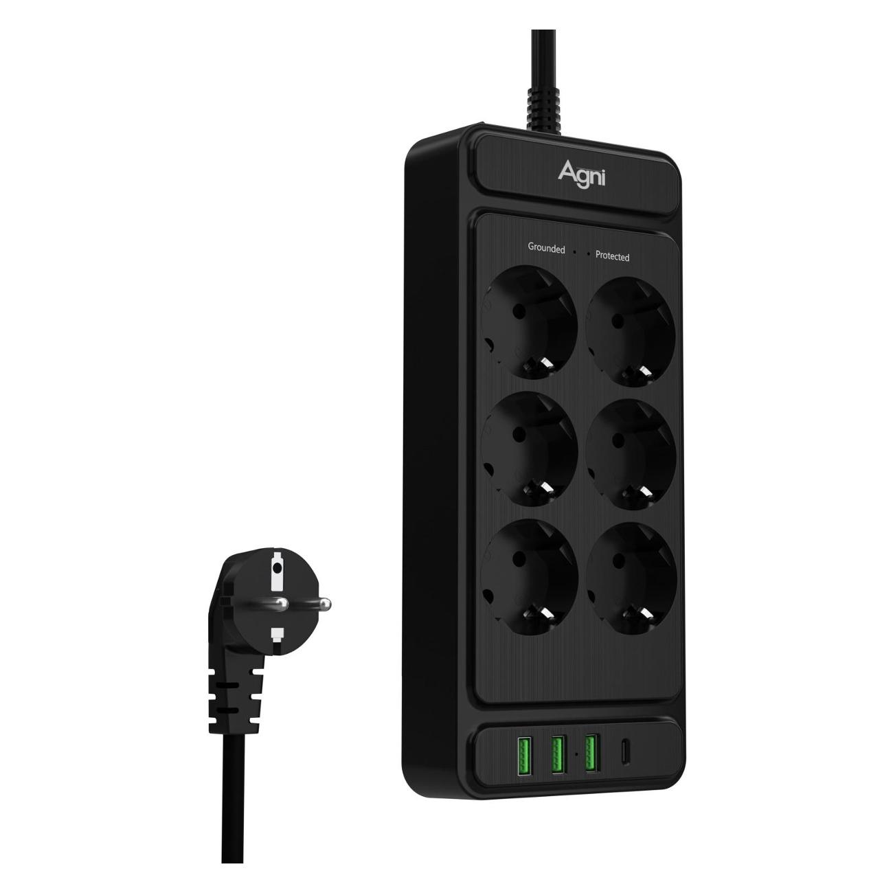 Сетевой фильтр AGNI TP-FS4U6E-C-2m-black