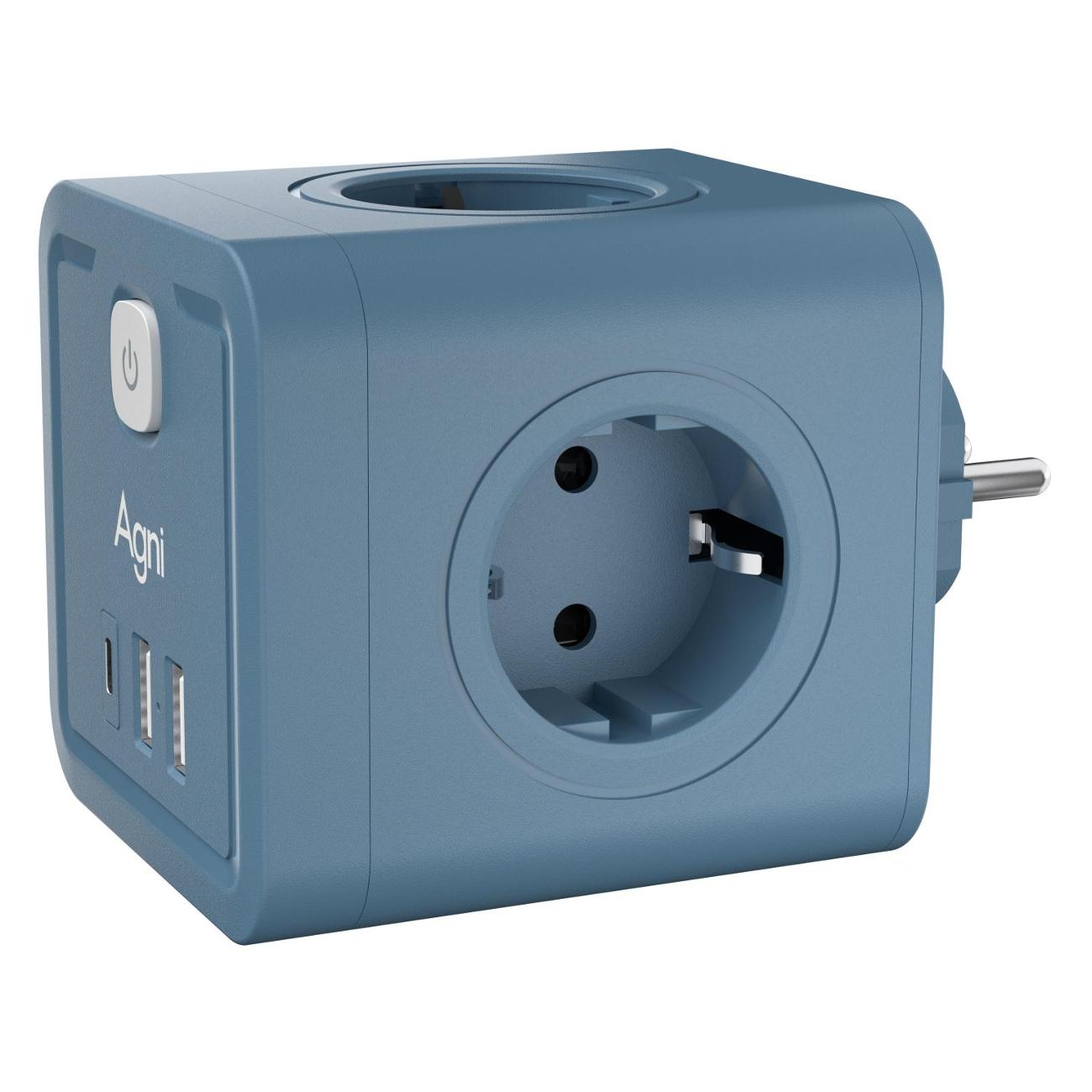 Тройник для розетки AGNI TP-WJ3U4E-C-blue