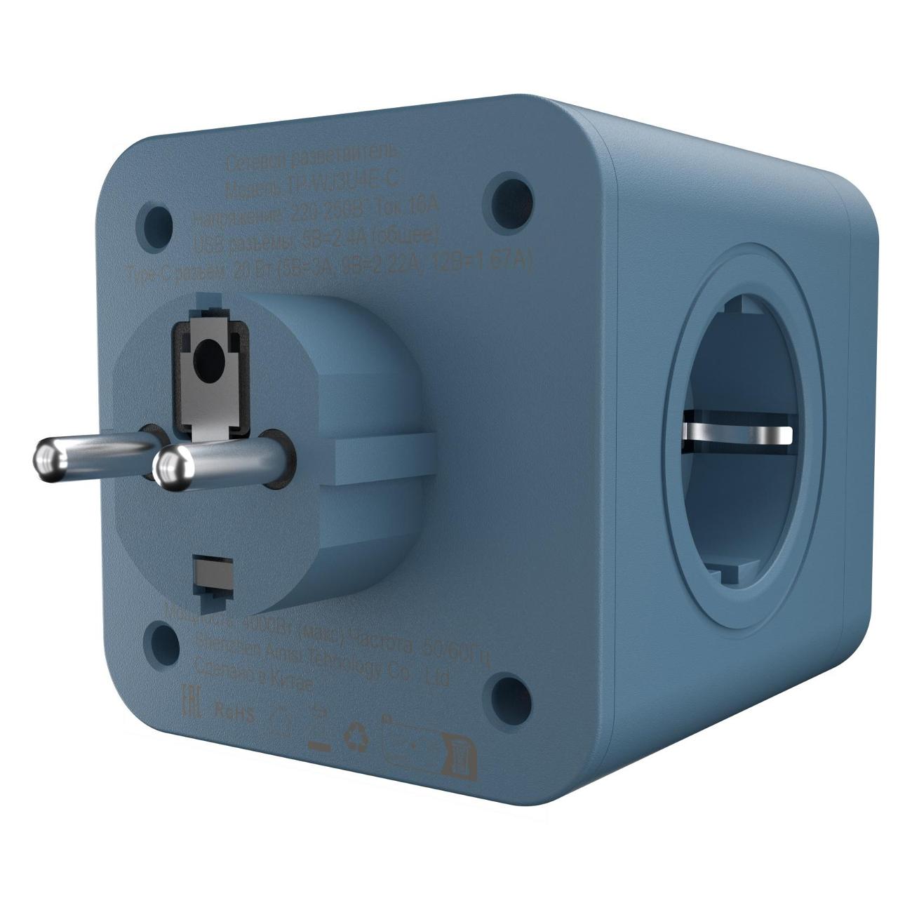 Тройник для розетки AGNI TP-WJ3U4E-C-blue