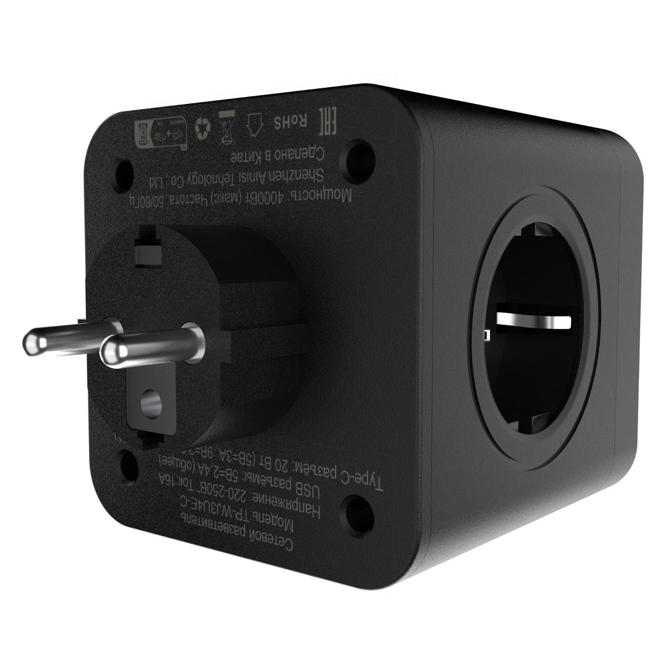 Тройник для розетки AGNI TP-WJ3U4E-C-black