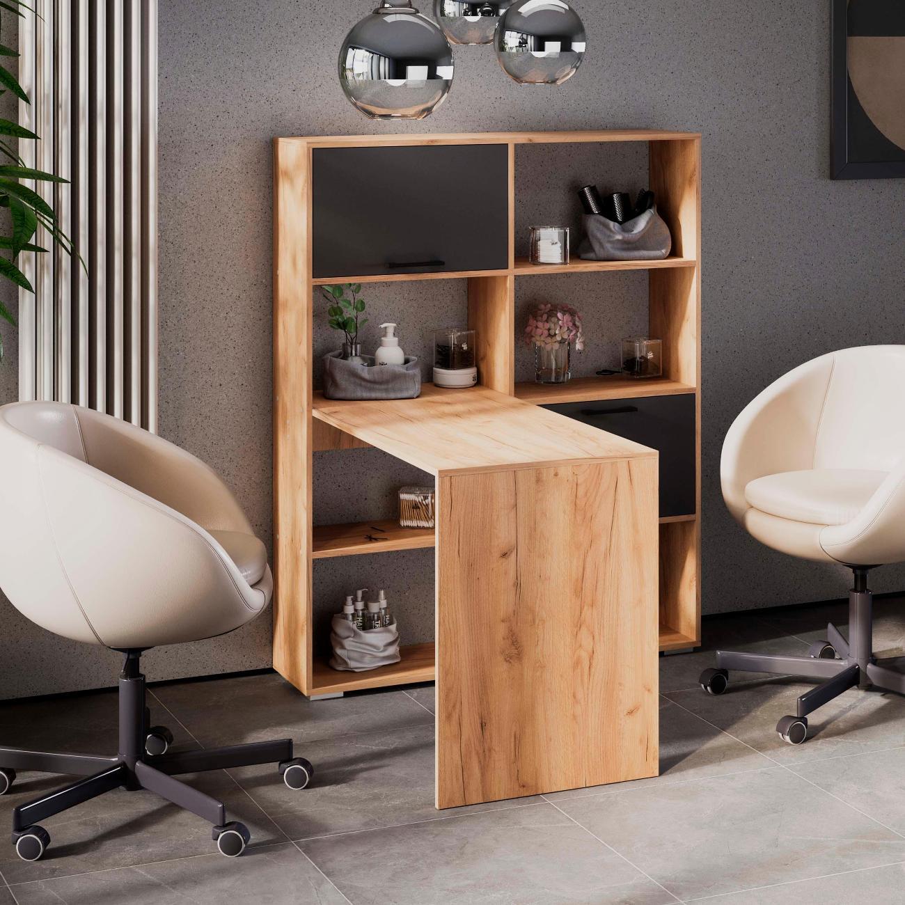 Стол компьютерный Трия "Куба" Дуб Крафт Золотой/Графит Серый