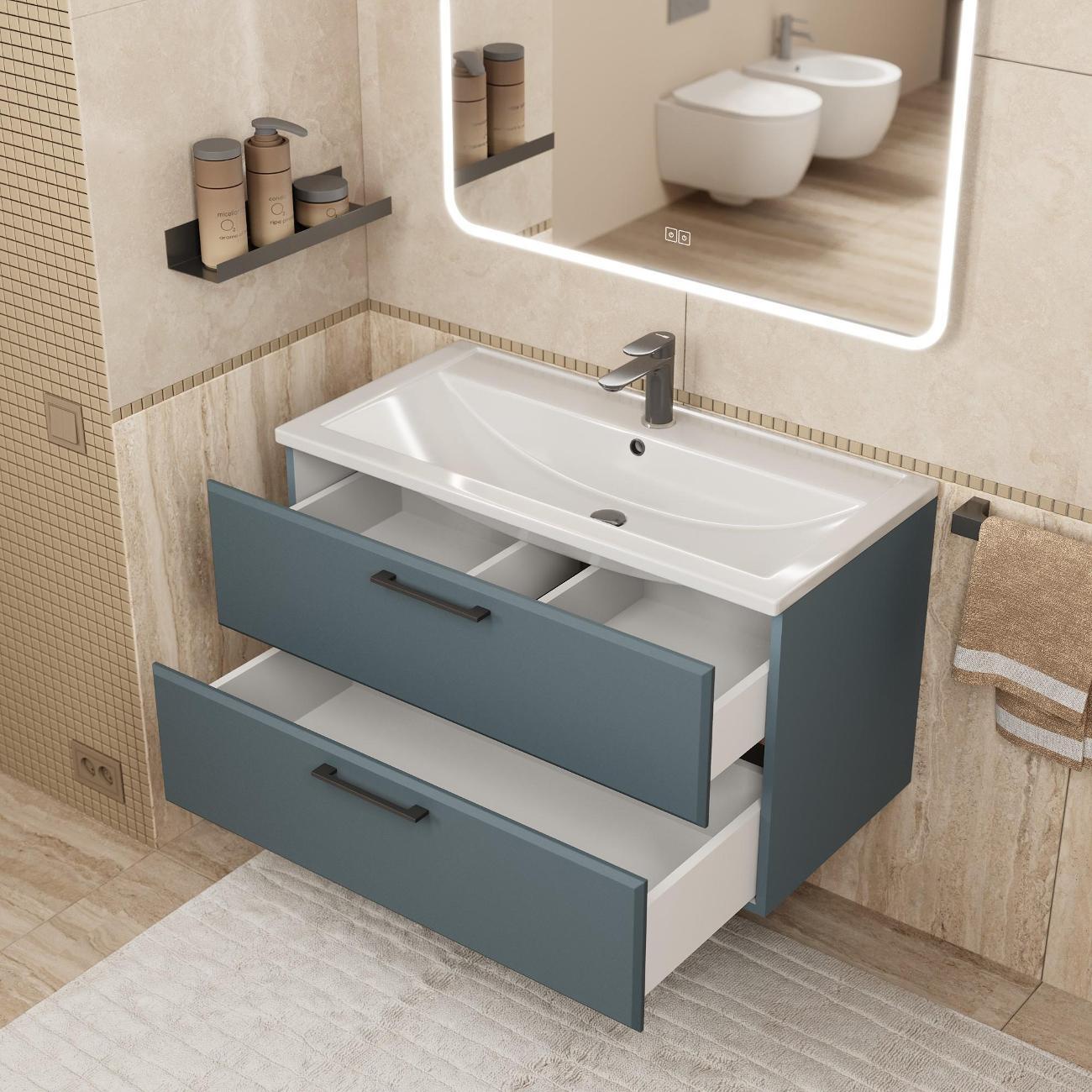 Тумба под раковину Uperwood Foster New 90 см, подвесная, серый графит