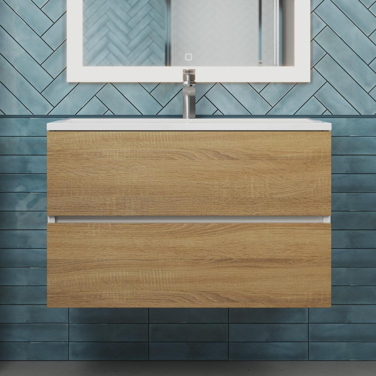 Тумба под раковину Uperwood Barsa 80 см, подвесная, белая/дуб сонома