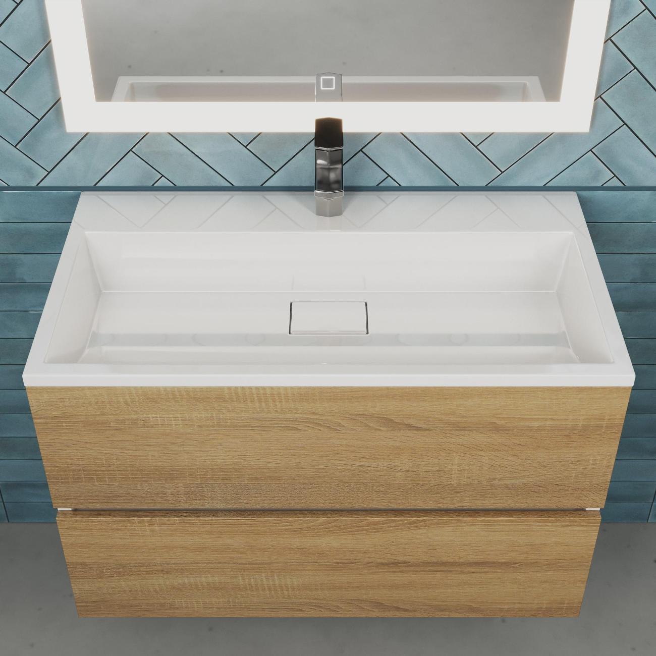 Тумба под раковину Uperwood Barsa 80 см, подвесная, белая/дуб сонома