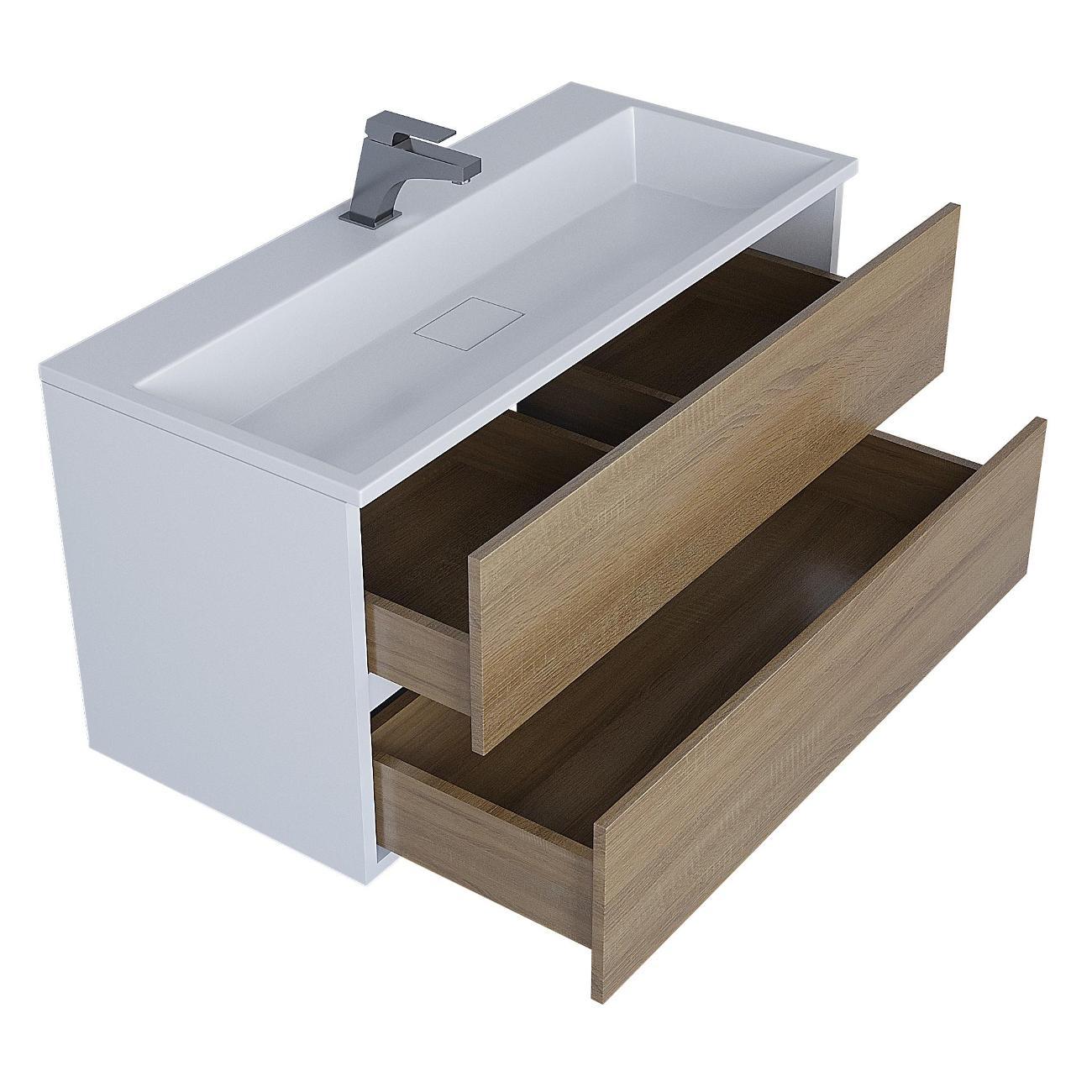 Тумба под раковину Uperwood Barsa 100 см, подвесная, белая/дуб сонома