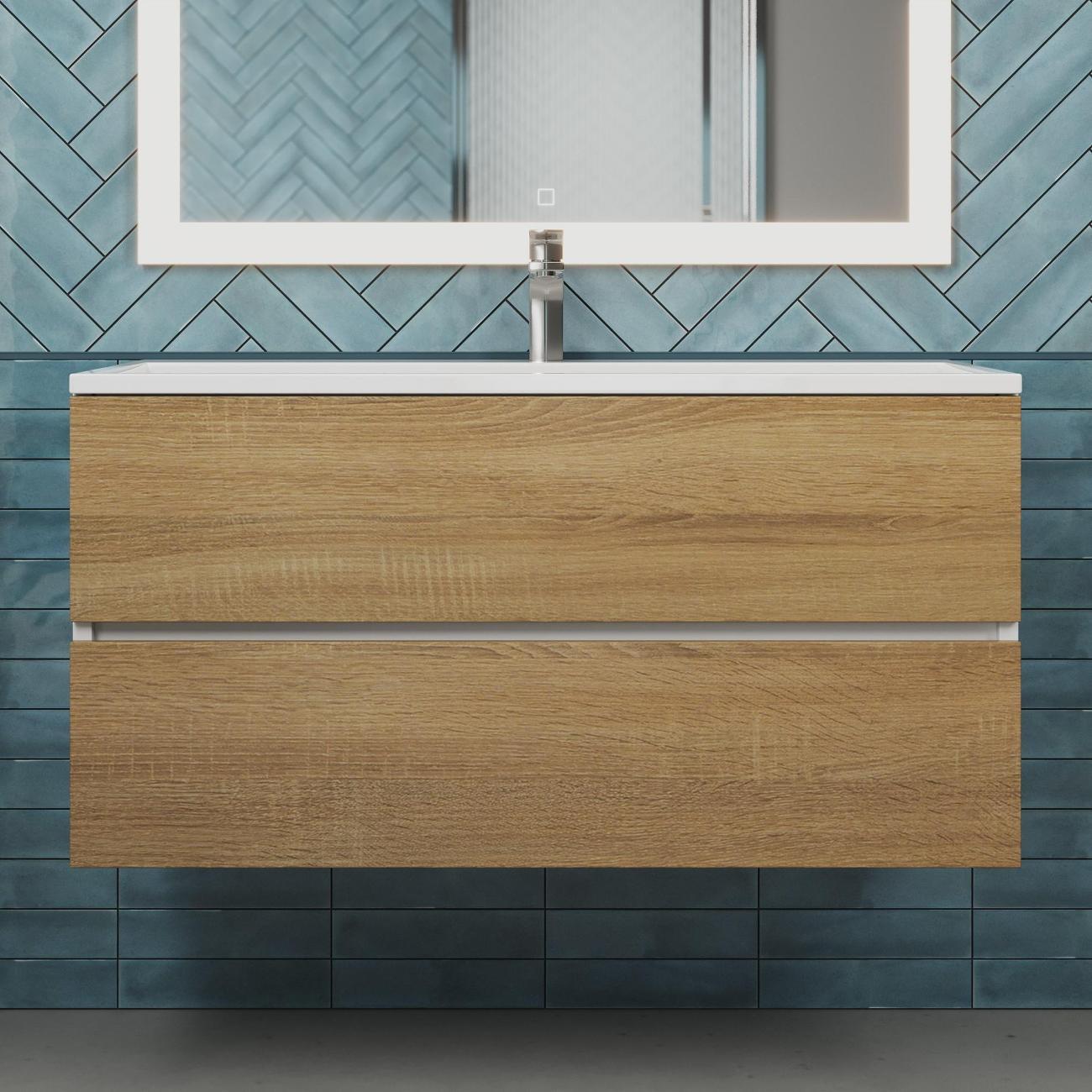 Тумба под раковину Uperwood Barsa 100 см, подвесная, белая/дуб сонома