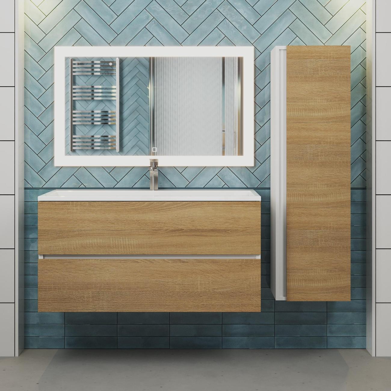 Тумба под раковину Uperwood Barsa 100 см, подвесная, белая/дуб сонома