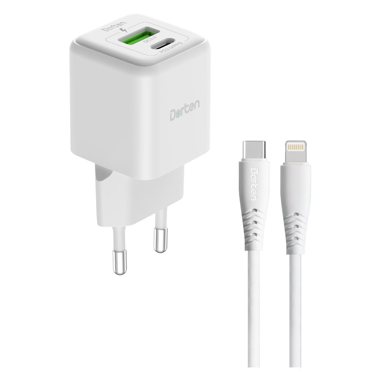 Сетевое зарядное устройство Dorten 2USB 20W+USB-C to Lightning DN206602 фото