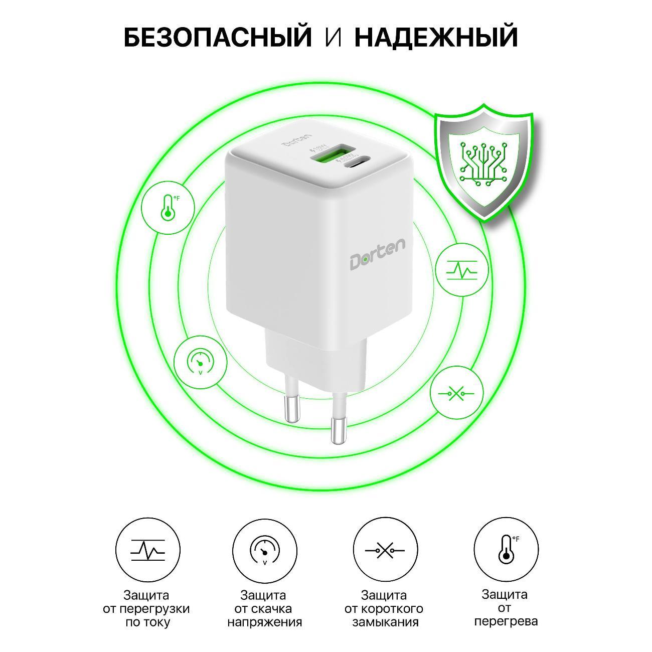 Сетевое зарядное устройство Dorten 2USB 45W GaN PD3.0+QC3.0 DN207200