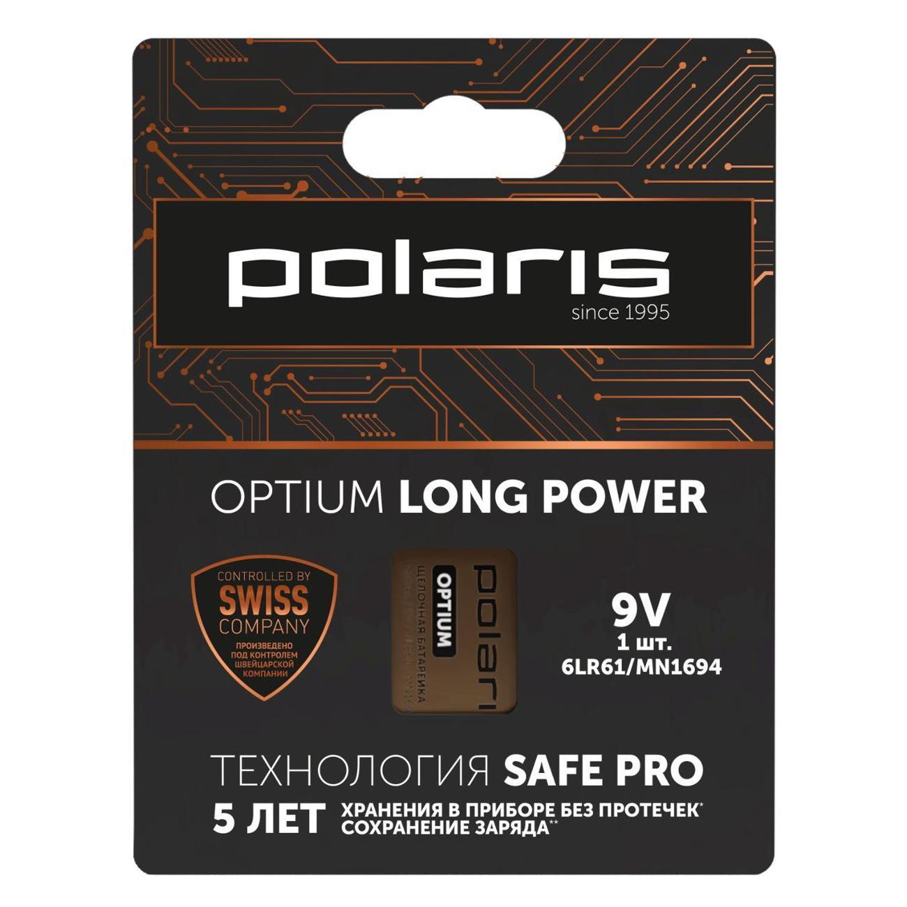 Батарейка алкалиновая (щелочная) Polaris PB 9V (6LR61) 1шт Optium