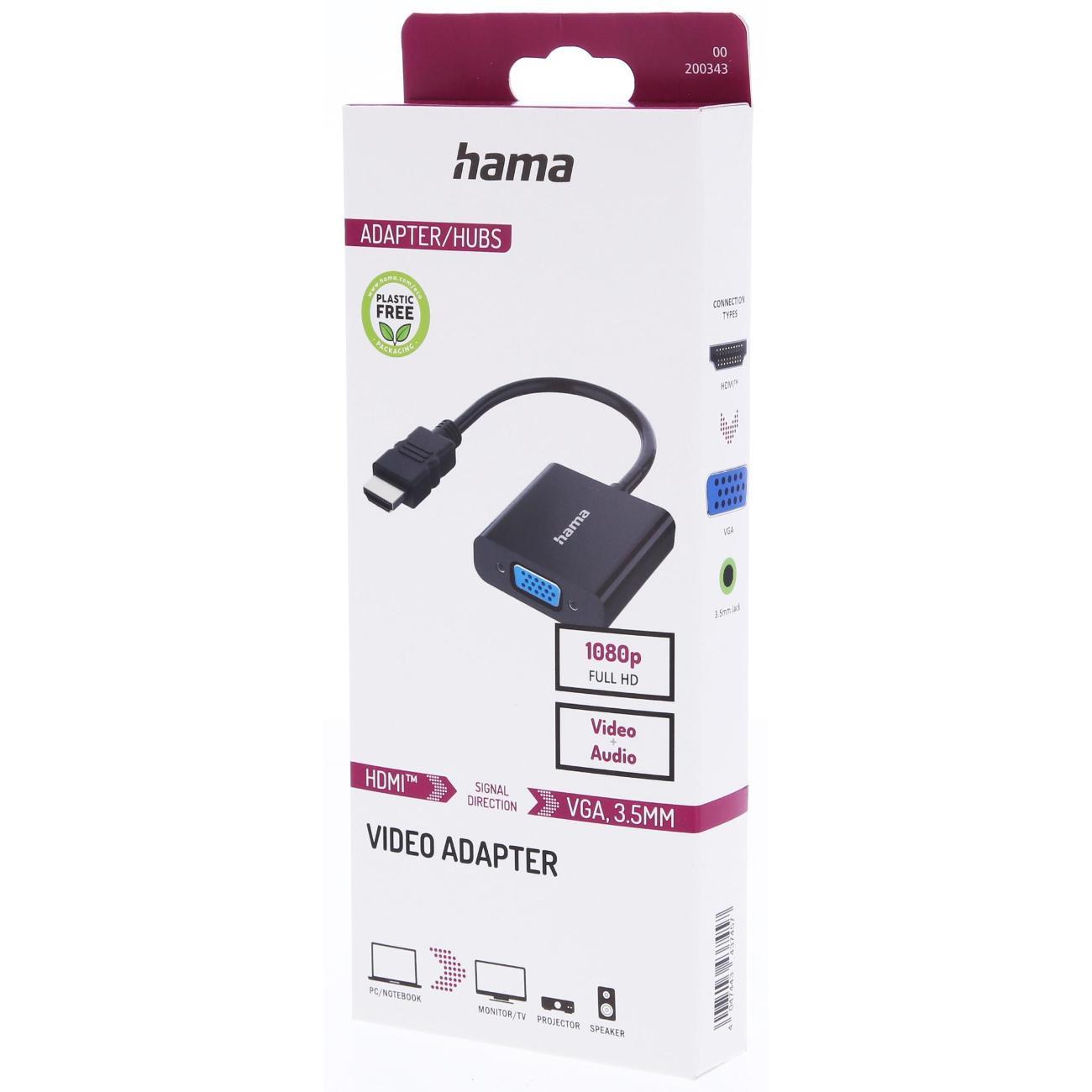 Адаптер Hama HDMI на разъем VGA и аудио разъём 3,5 мм (Jack), Full HD 2K, черный 200343