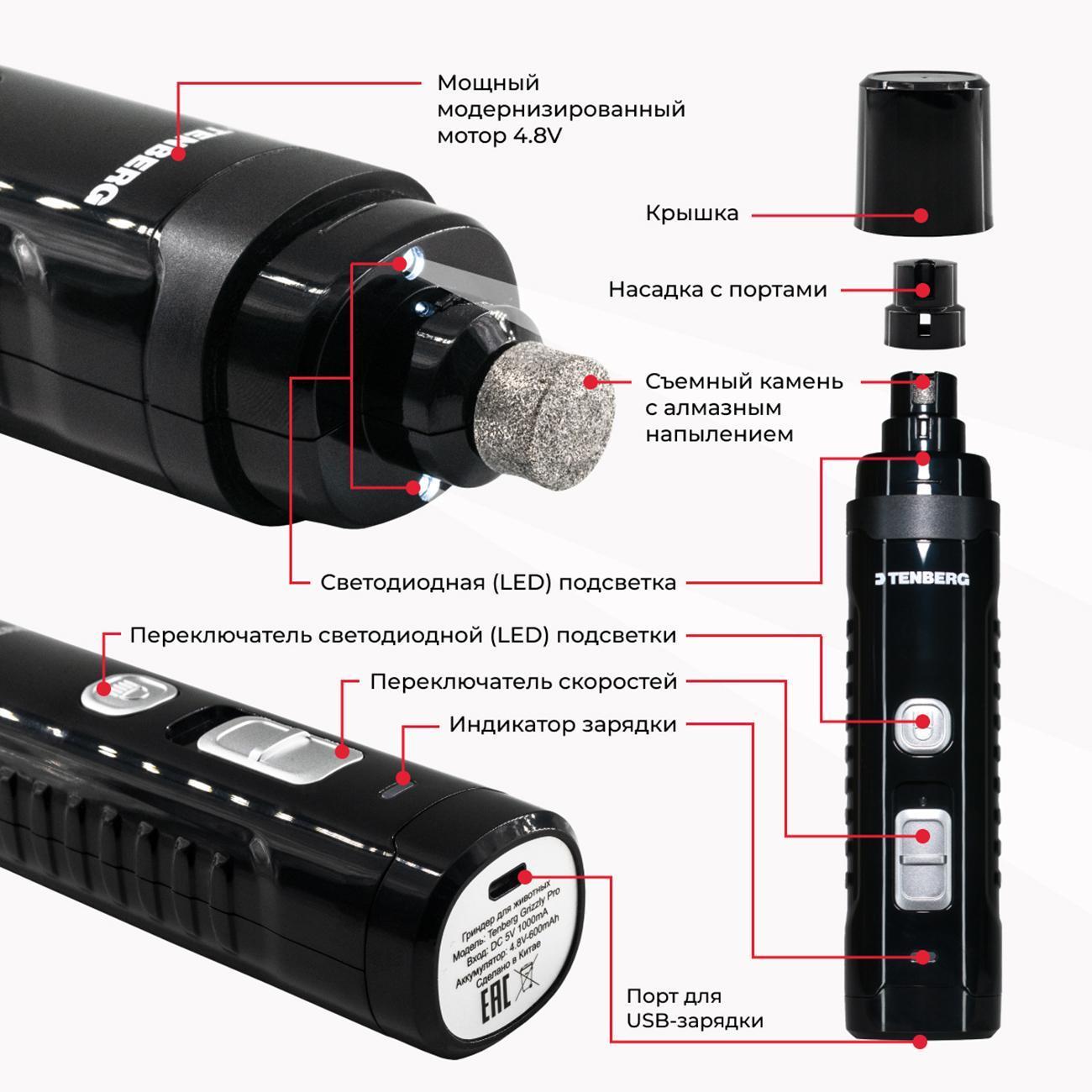 Электрическая пилка-когтерез TENBERG Grizzly Pro черный